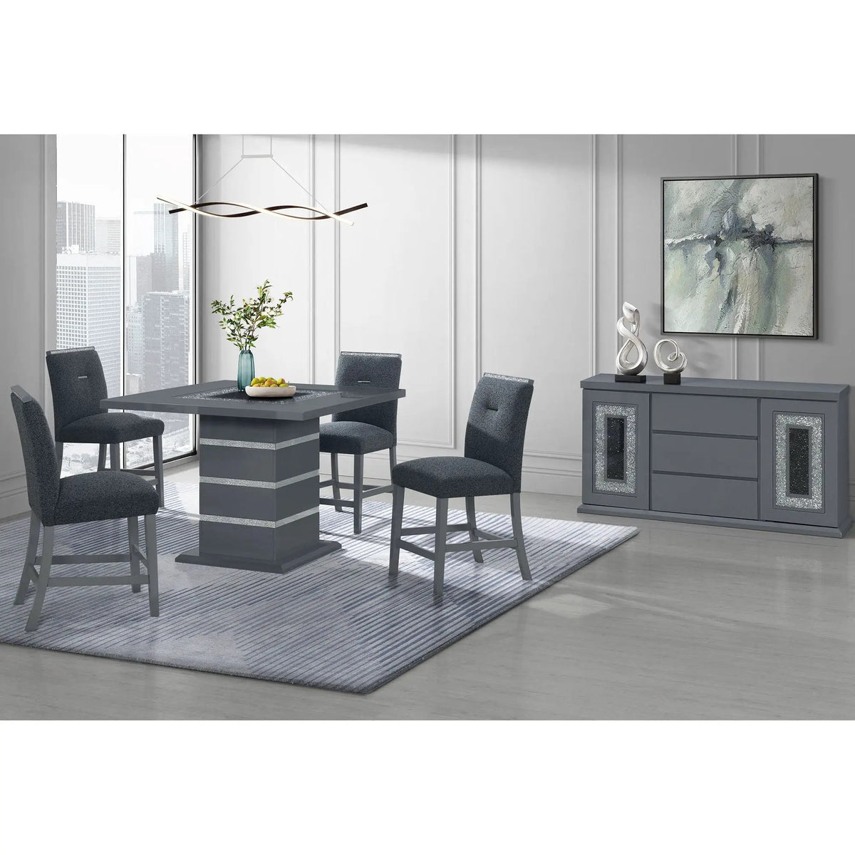 Ariya Bar Table | 47 Inch Square | Pedestal Base | Glass And Acrylic