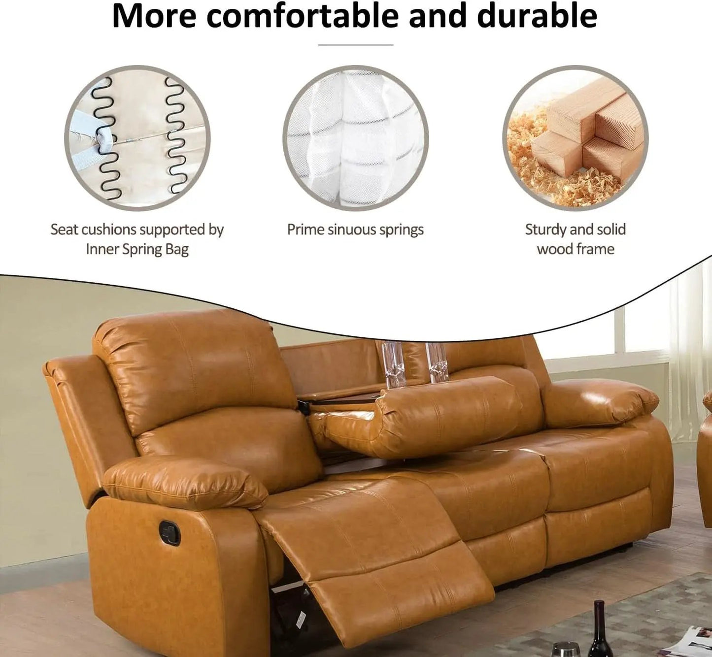 Leather Recliner Sofa Set With Drop Table Ginger 3Seater from PriceLows™