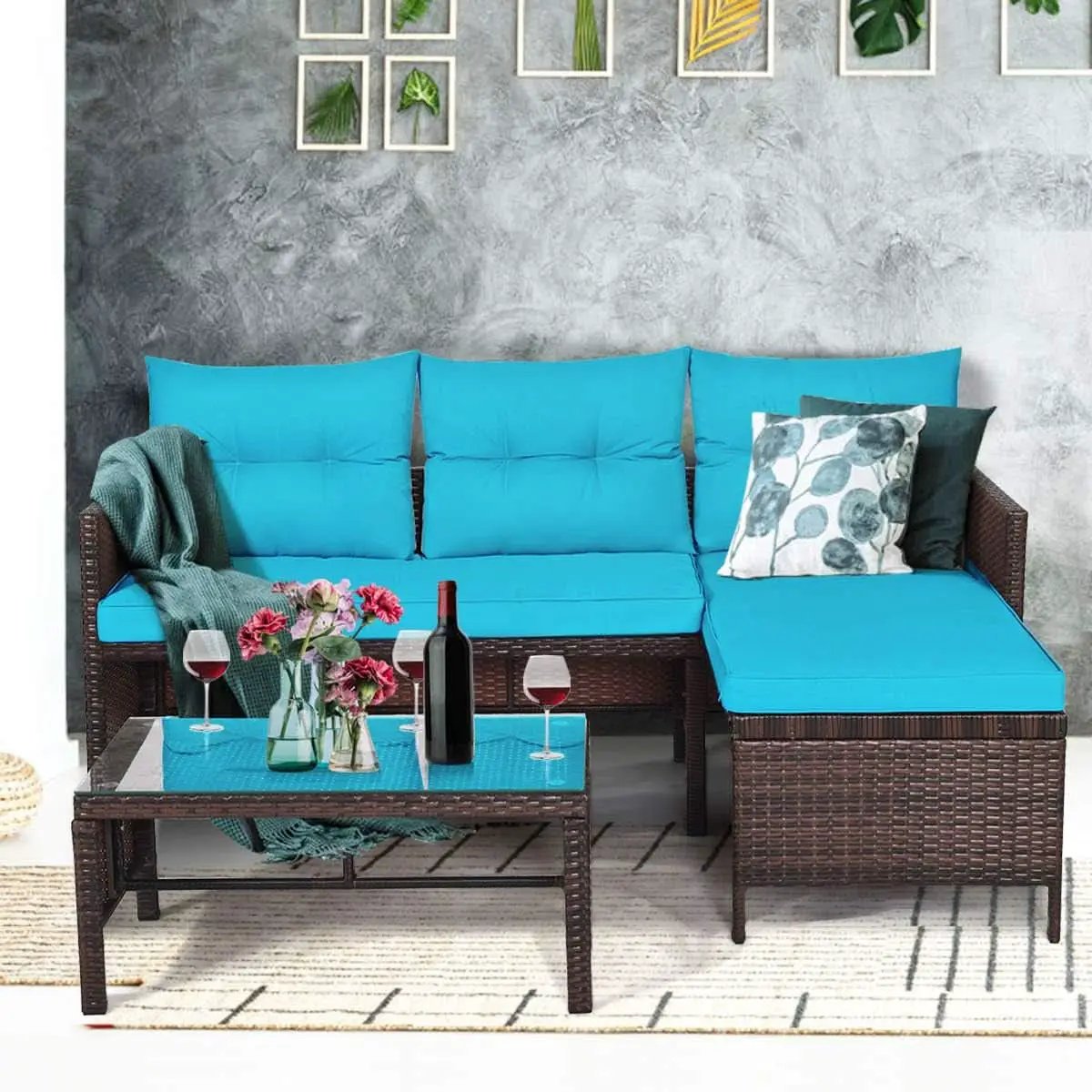 L-Shaped Outdoor Rattan Sofa Set with Coffee Table from PriceLows™