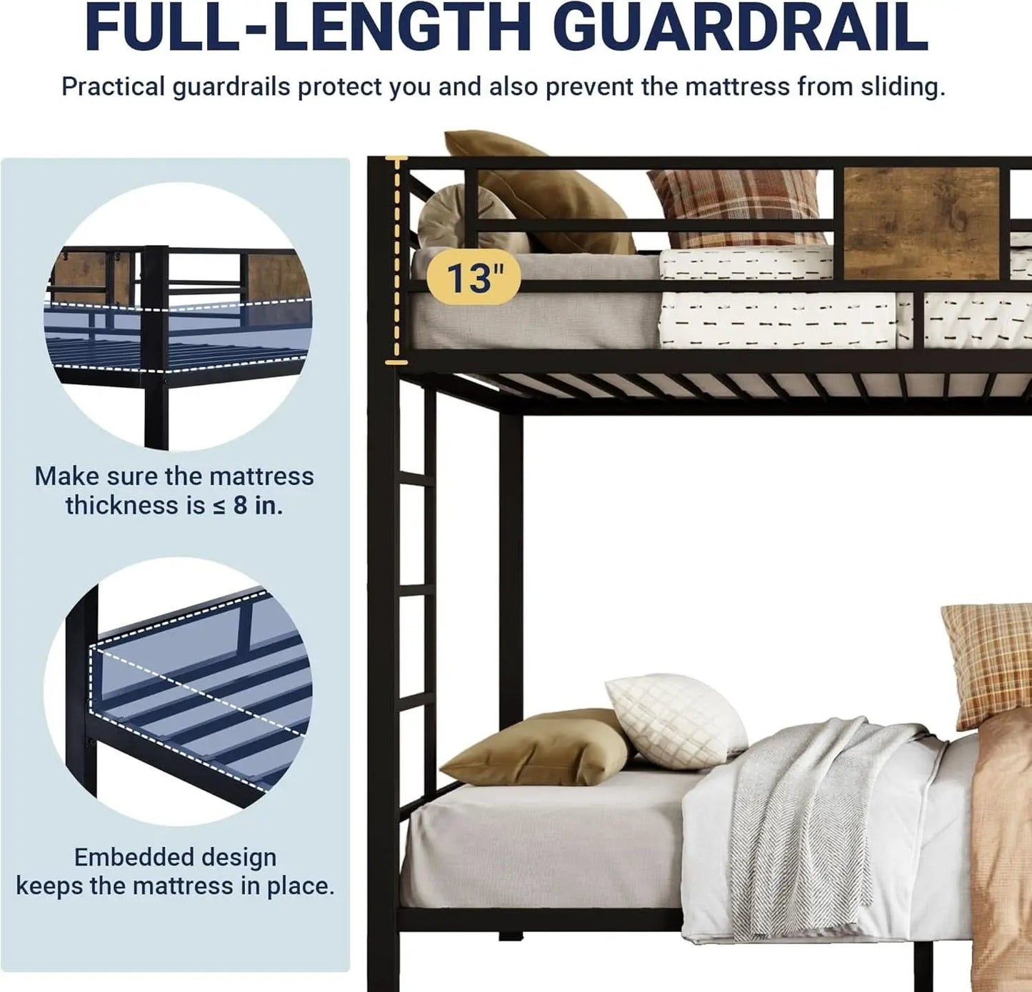 Twin Over Twin Bunk Bed Black Space Saving Metal Frame from PriceLows™