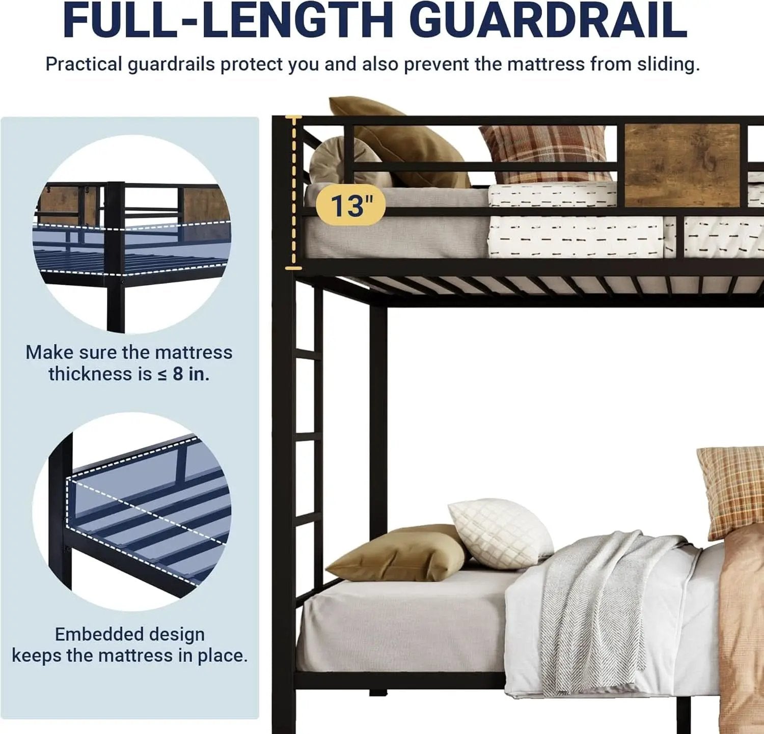 Twin Over Twin Bunk Bed Black Space Saving Metal Frame from PriceLows™
