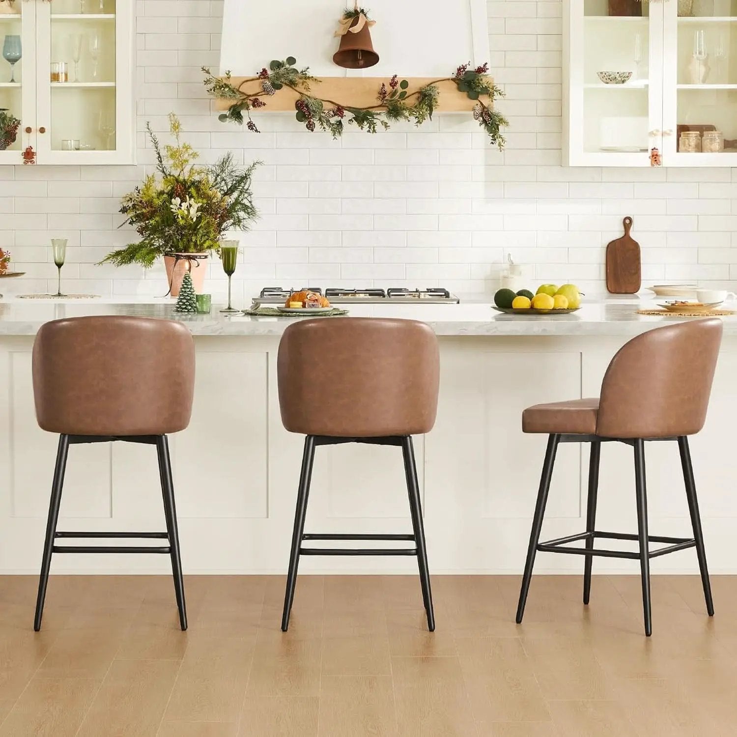Counter Height Bar Stools 3 Saddle Brown 360 Degree Swivel from PriceLows™