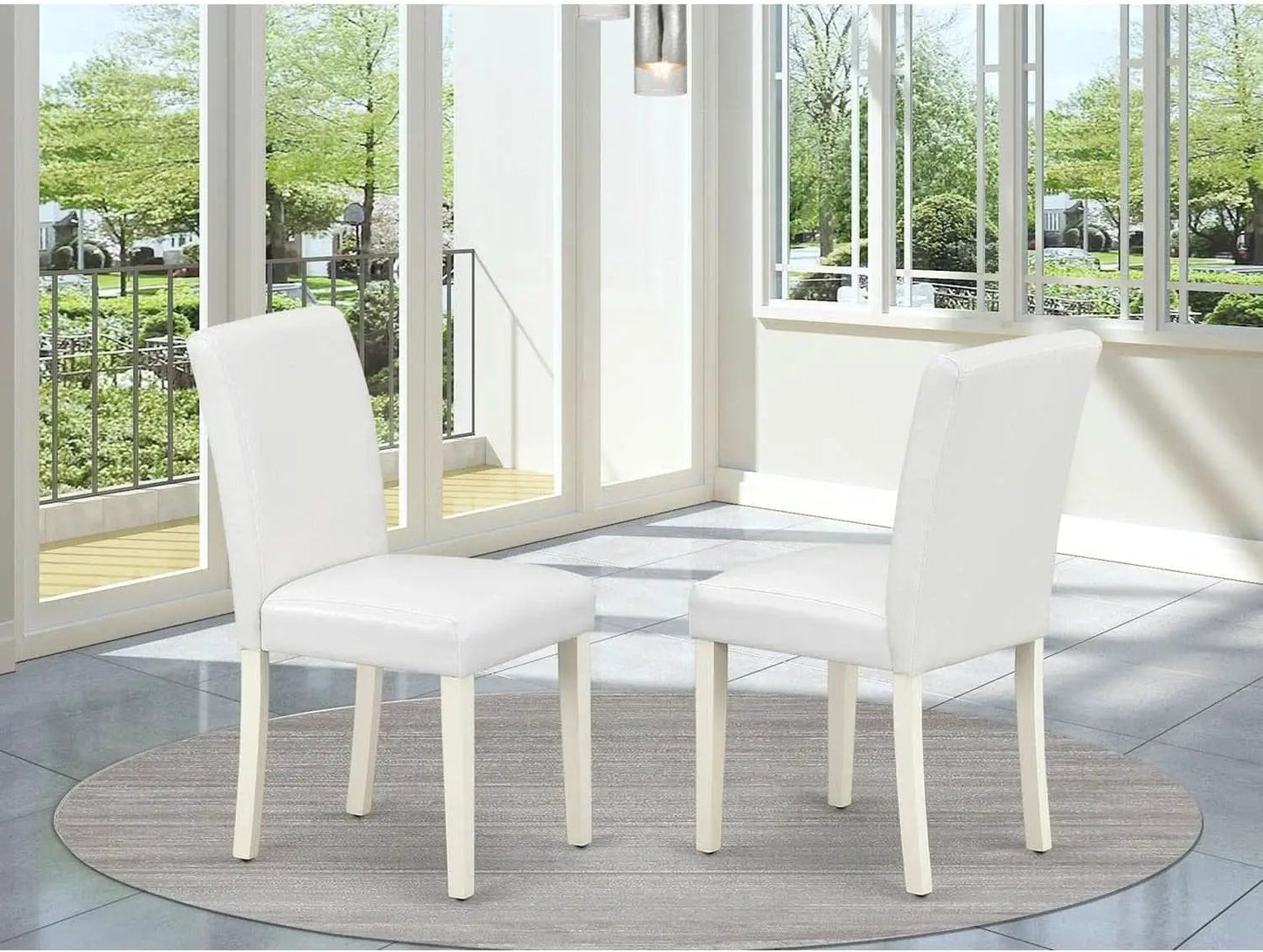 Parson Dining Chairs White Faux Leather Upholstered Pair from PriceLows™