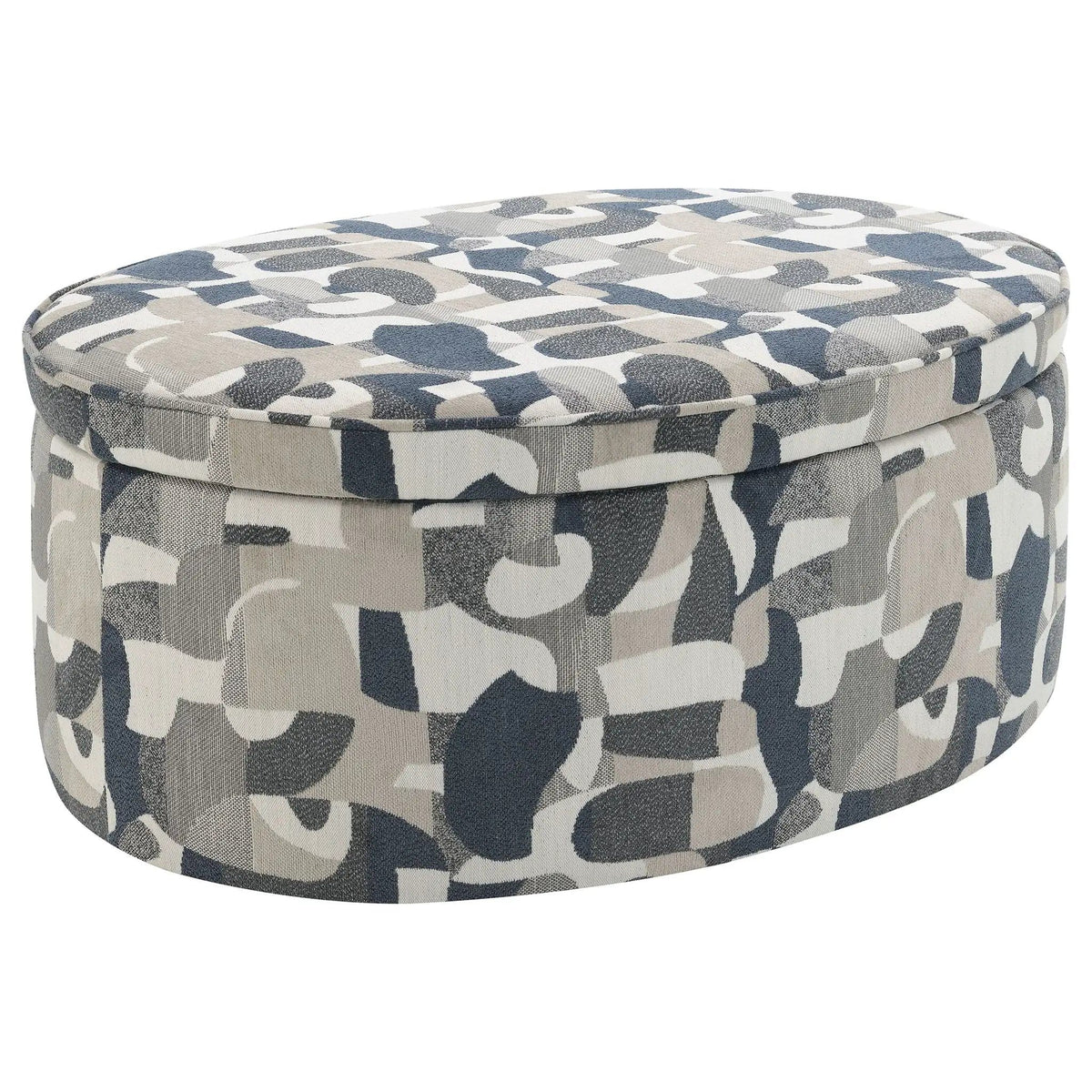 Tomkins Oval Upholstered Storage Ottoman Indigo | 39.25 x 27.5 x 16.5 in | Living Room Furniture | Blue