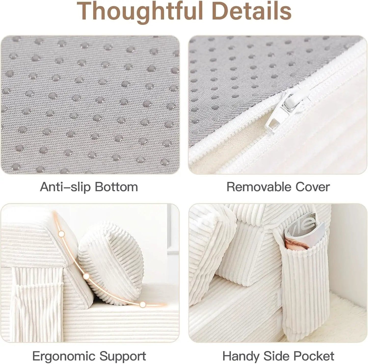 Beige Upholstered Folding Sofa Bed Convertible Floor from PriceLows™