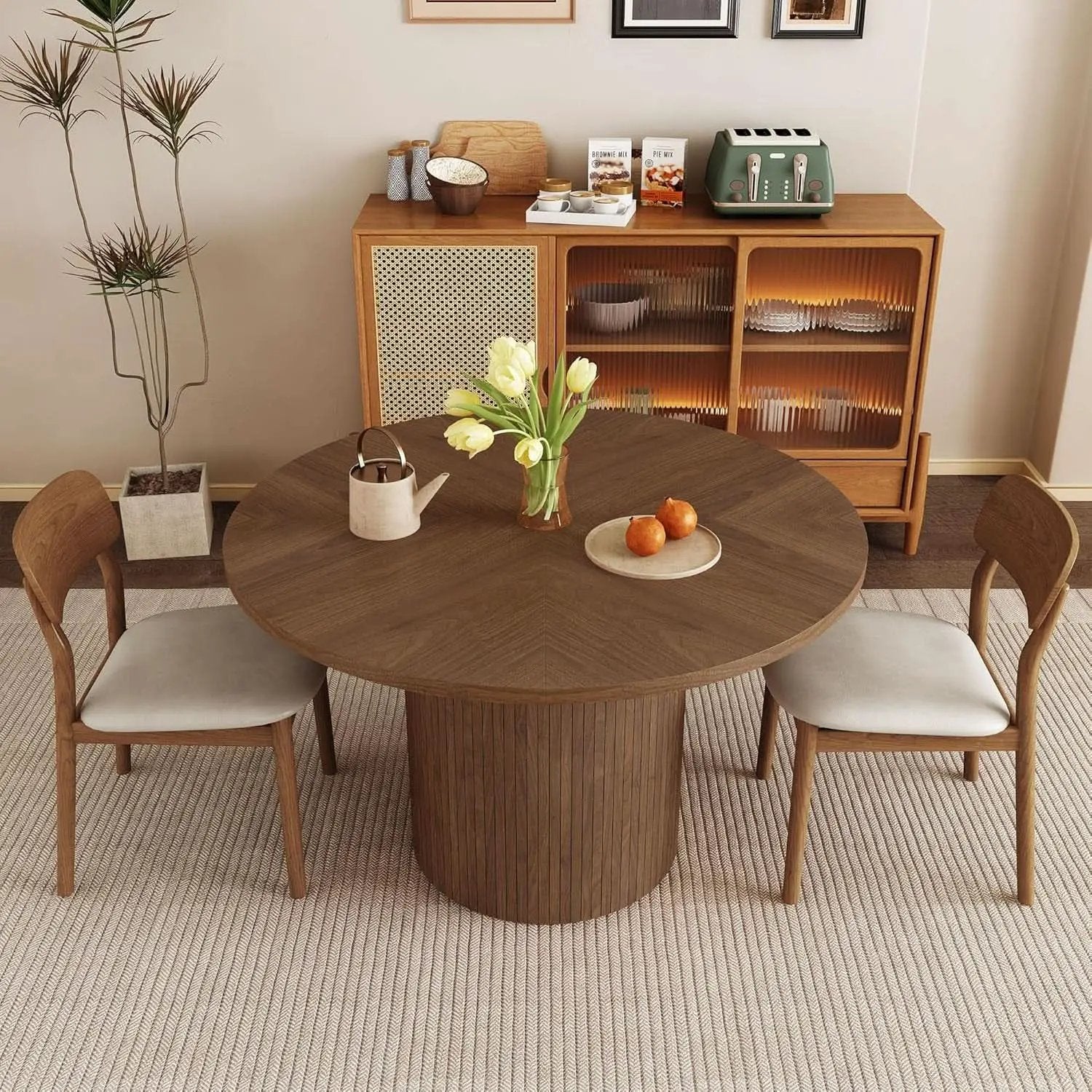 Round Dining Table For 4 Walnut 47 Inch Modern Farmhouse from PriceLows™