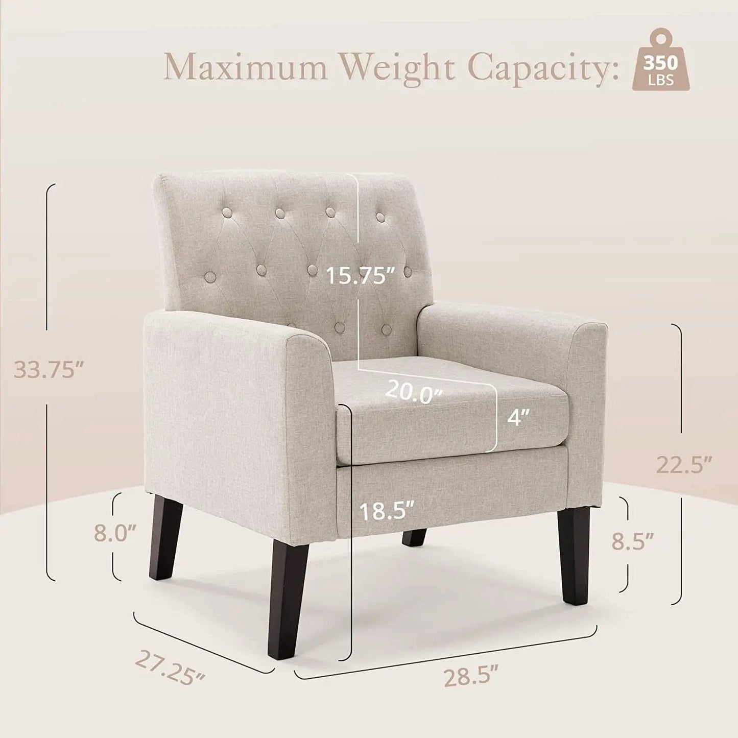Linen Accent Chair With Button Tufting For Living Room from PriceLows™