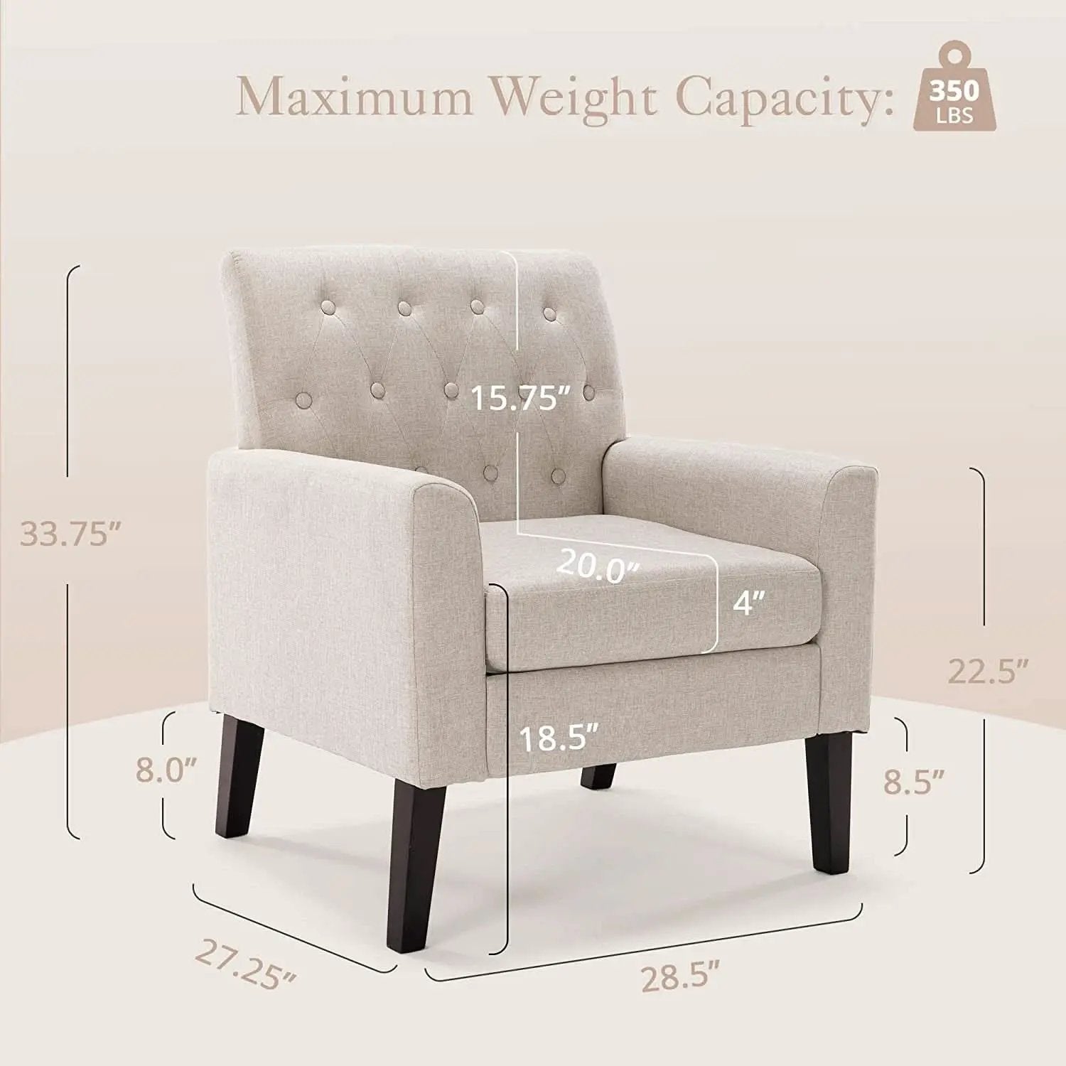 Linen Accent Chair With Button Tufting For Living Room from PriceLows™