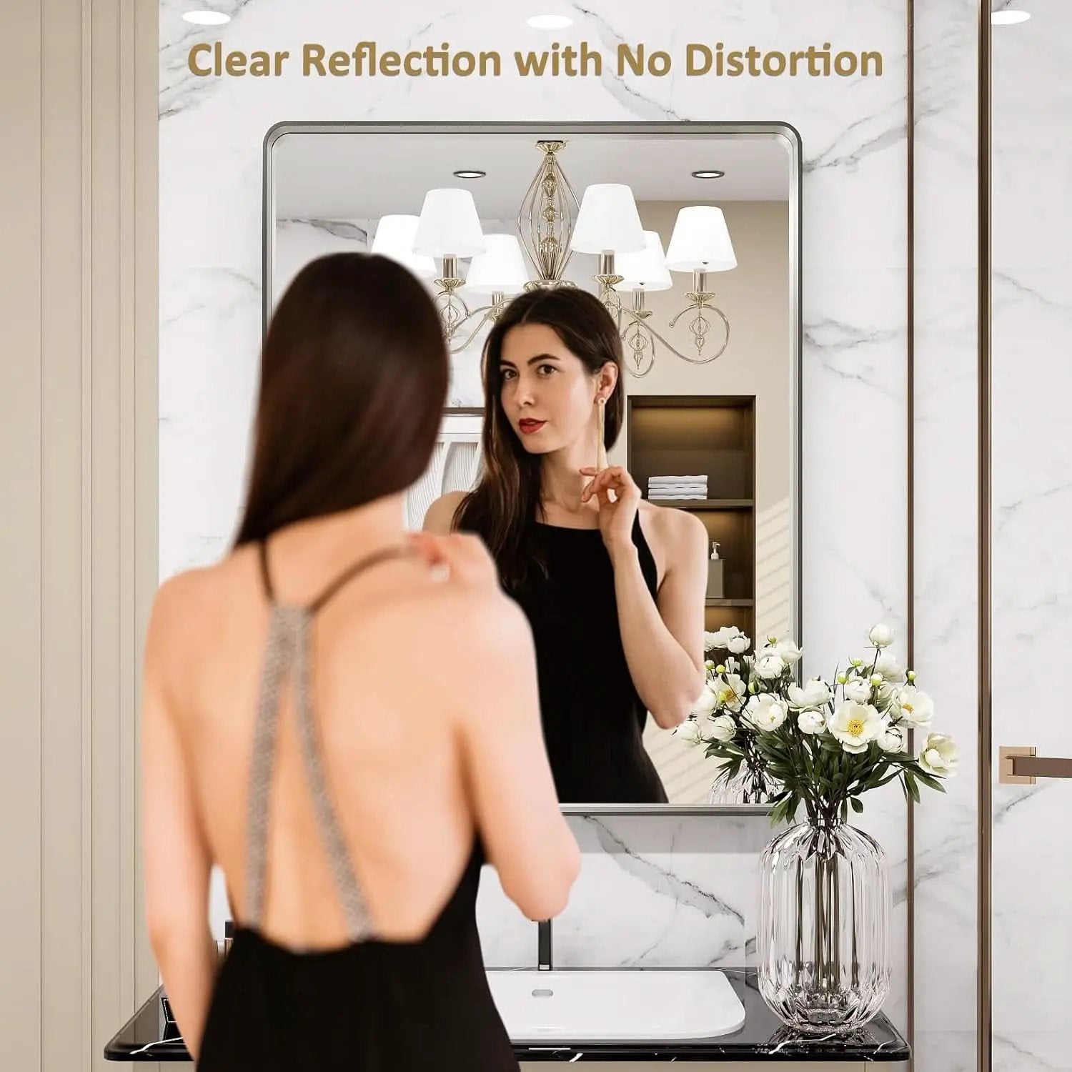 24 By 30 Inch Brushed Nickel Wall Mounted Bathroom Mirror Hangs Horizontally Or Vertically from PriceLows™
