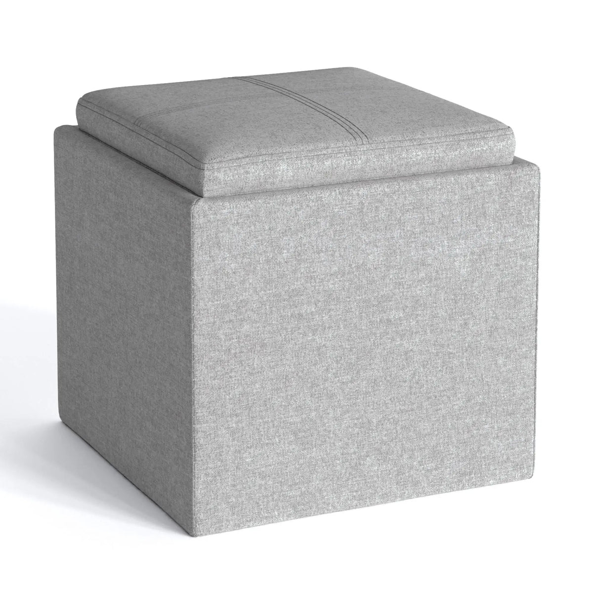 Rockwood Upholstered Cube Ottoman | Flip Over Serving Tray | Large Interior Storage | 16.9 Inch Cube