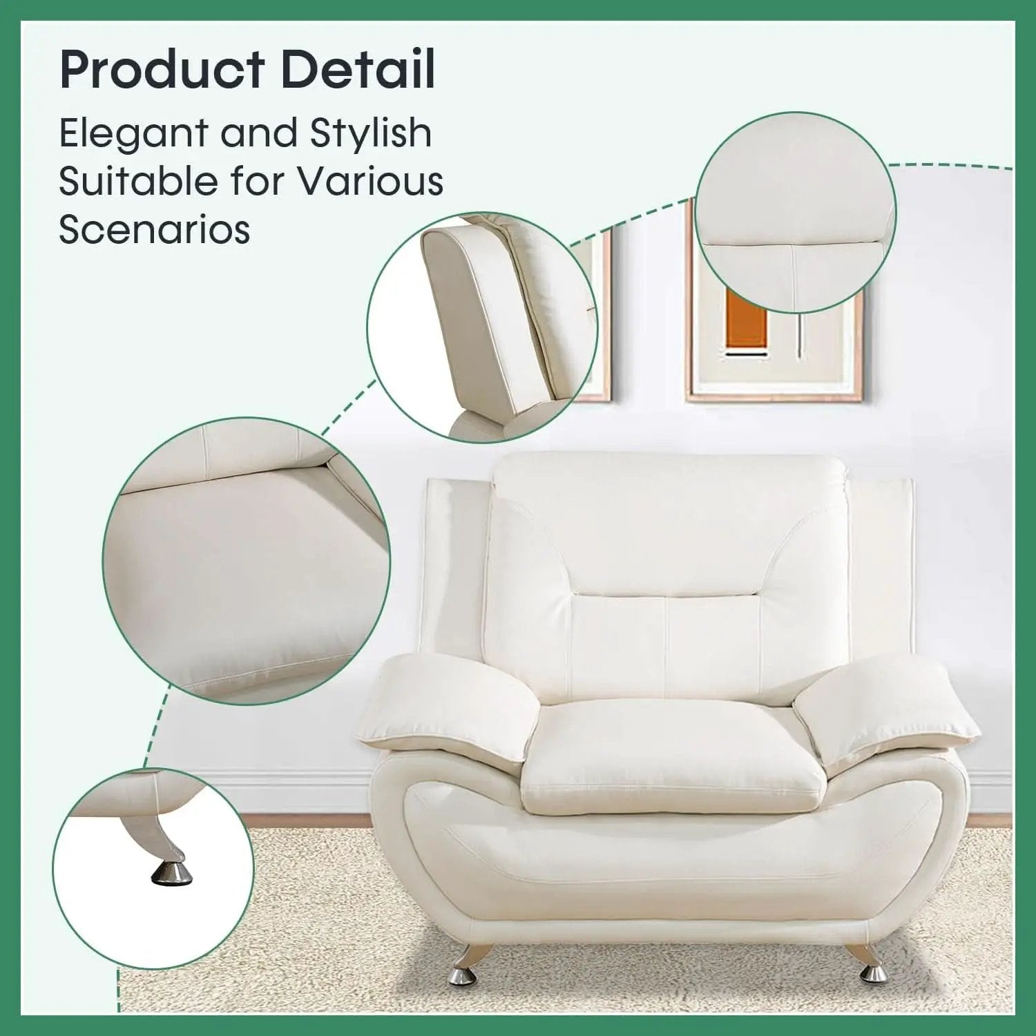 Leather Sofa Set 3 Piece White For Living Room Furniture from PriceLows™