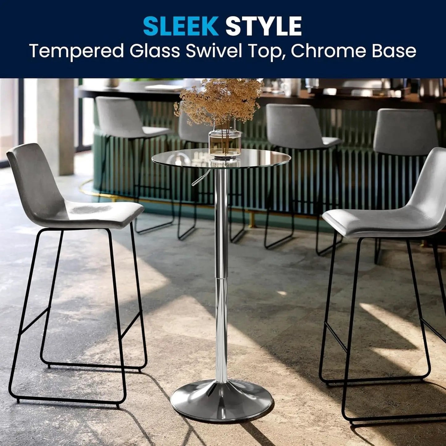 23.5 Inch Circular Glass Adjustable Cocktail Table from PriceLows™