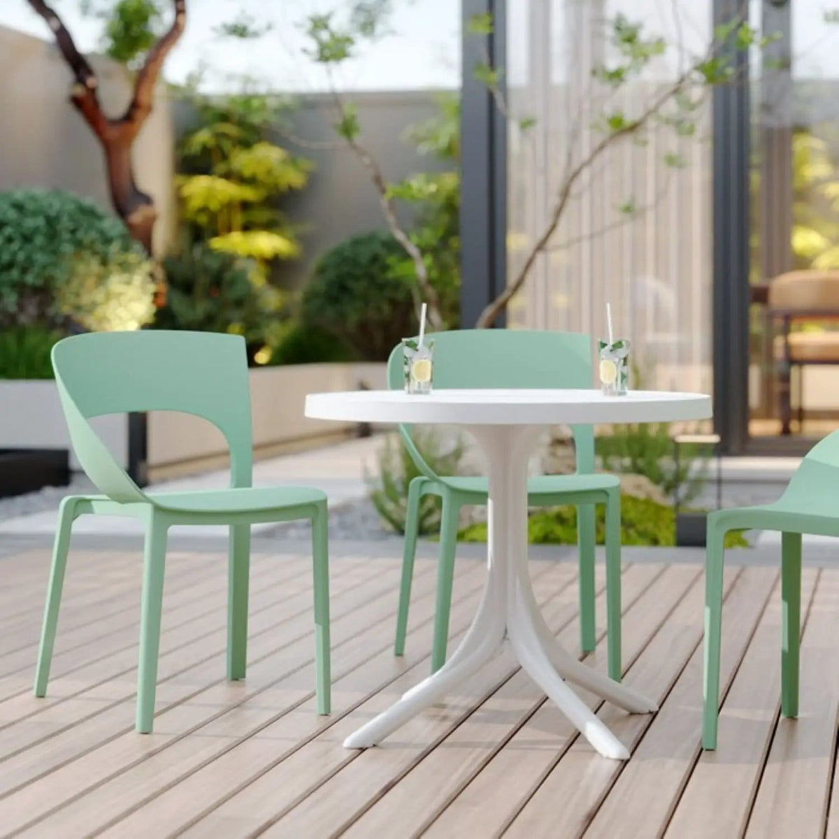 4 Piece Set Of Modern Designed Single Chairs With Round Table | 4-Piece Set | Metal | Outdoor Living