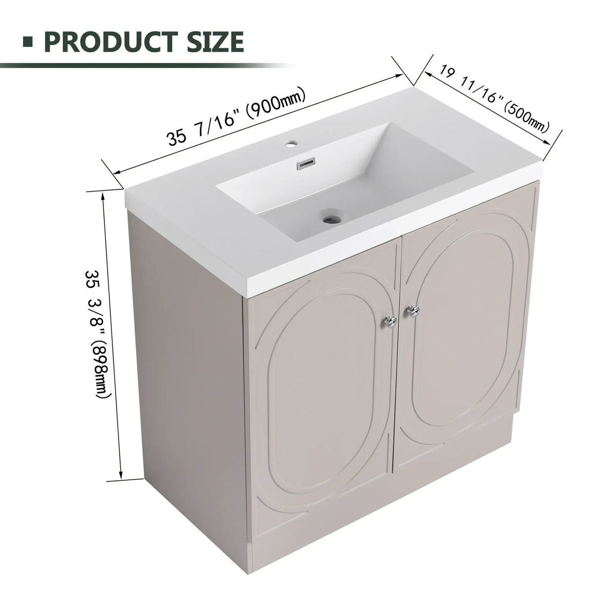 Contemporary Freestanding Bathroom Vanity With Resin Sink & Soft-Close Cabinet Doors | 7 Pieces | Stainless Steel & Plywood | Bathroom