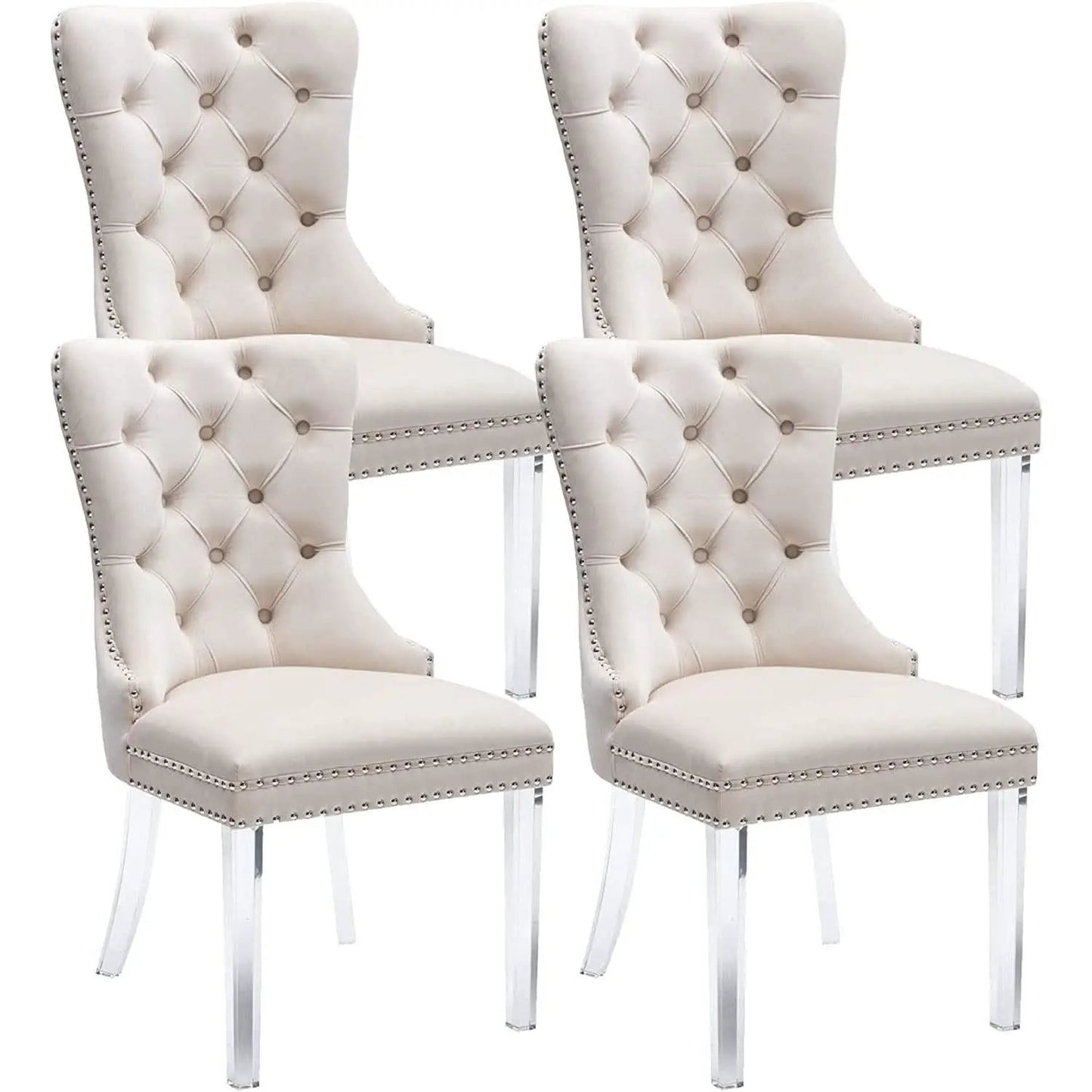 Velvet Tufted Dining Chairs Set of 4 with Acrylic Legs from PriceLows™