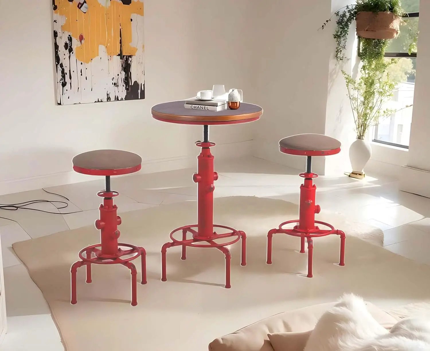 Antique Industrial Barstools Set With Adjustable Wooden Seats from PriceLows™