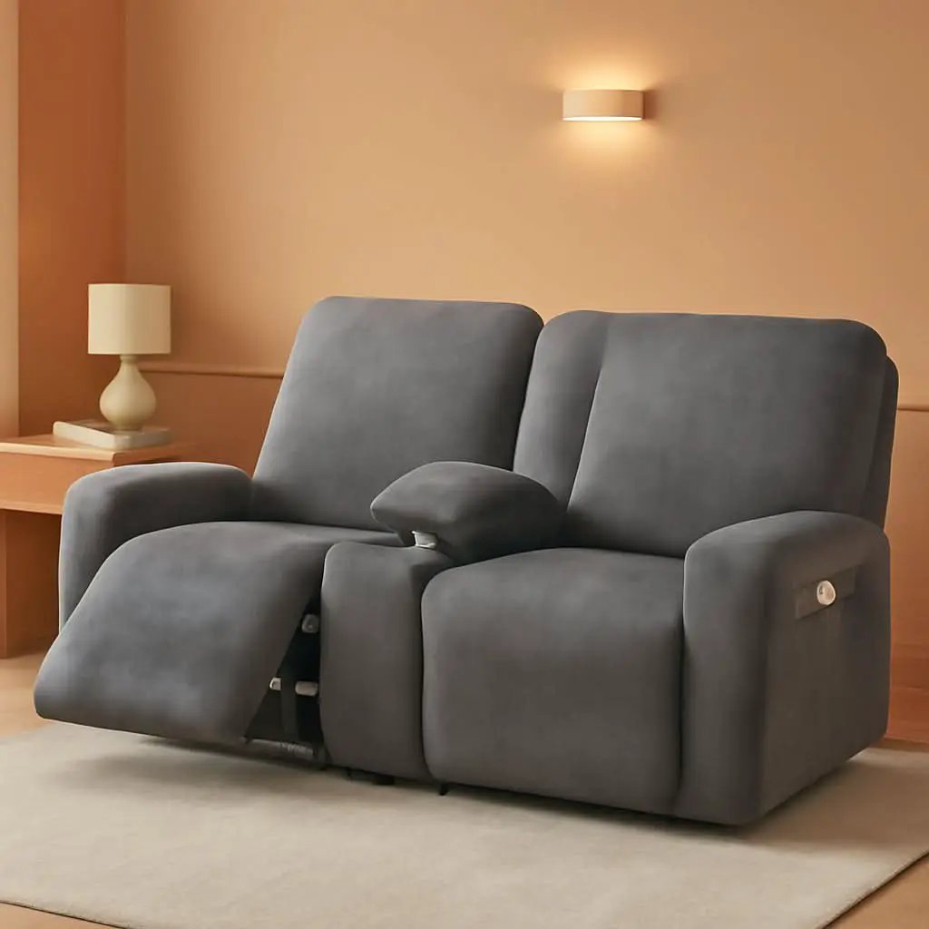 Dark Grey Velvet 8 Piece Reclining Loveseat Slipcover from PriceLows™