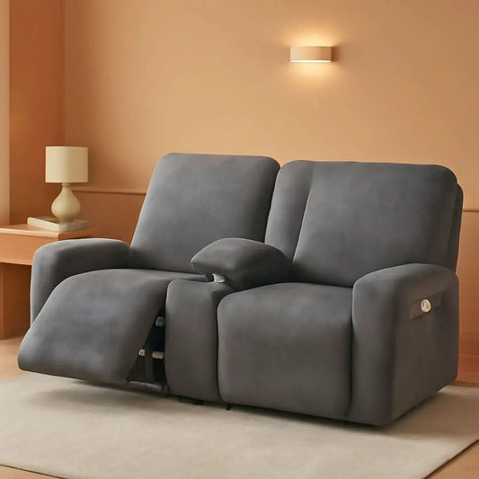 Dark Grey Velvet 8 Piece Reclining Loveseat Slipcover from PriceLows™