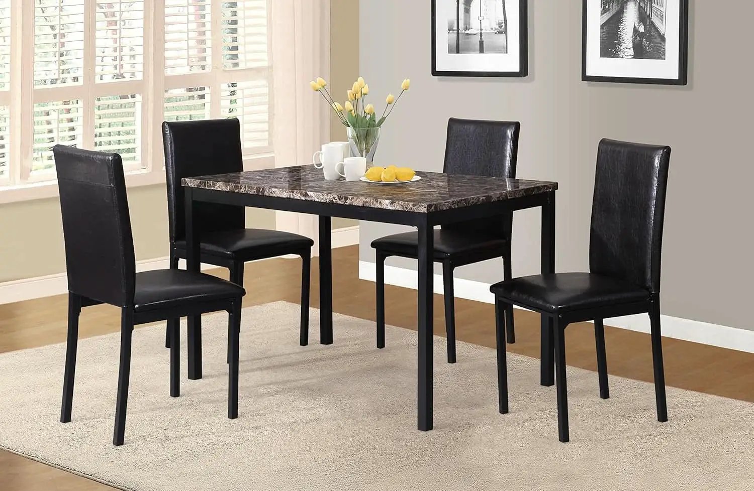 Black Metal Dining Table With Laminated Faux Marble Top from PriceLows™