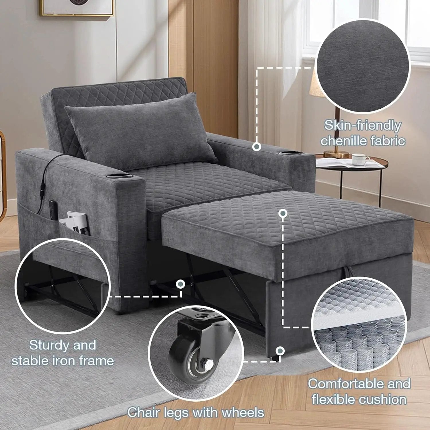 Light Grey Multifunctional Convertible Sofabed With Massage from PriceLows™
