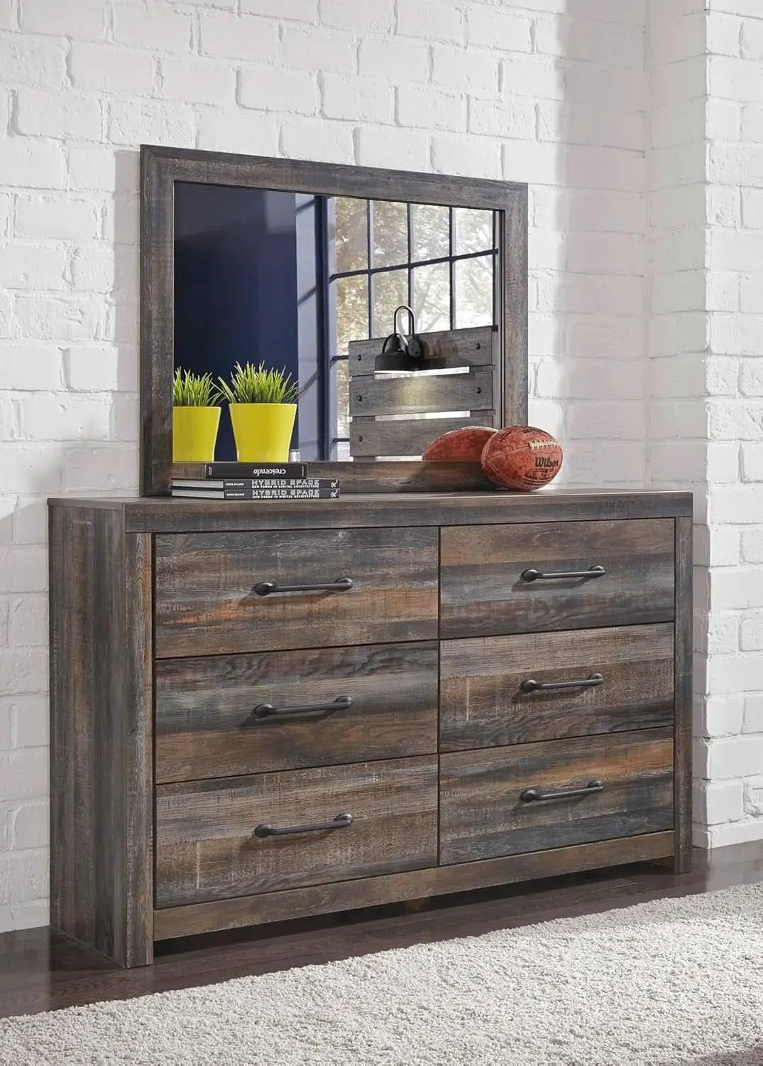 Rusticated Six Drawer Dresser Weathered Brown Bedroom from PriceLows™
