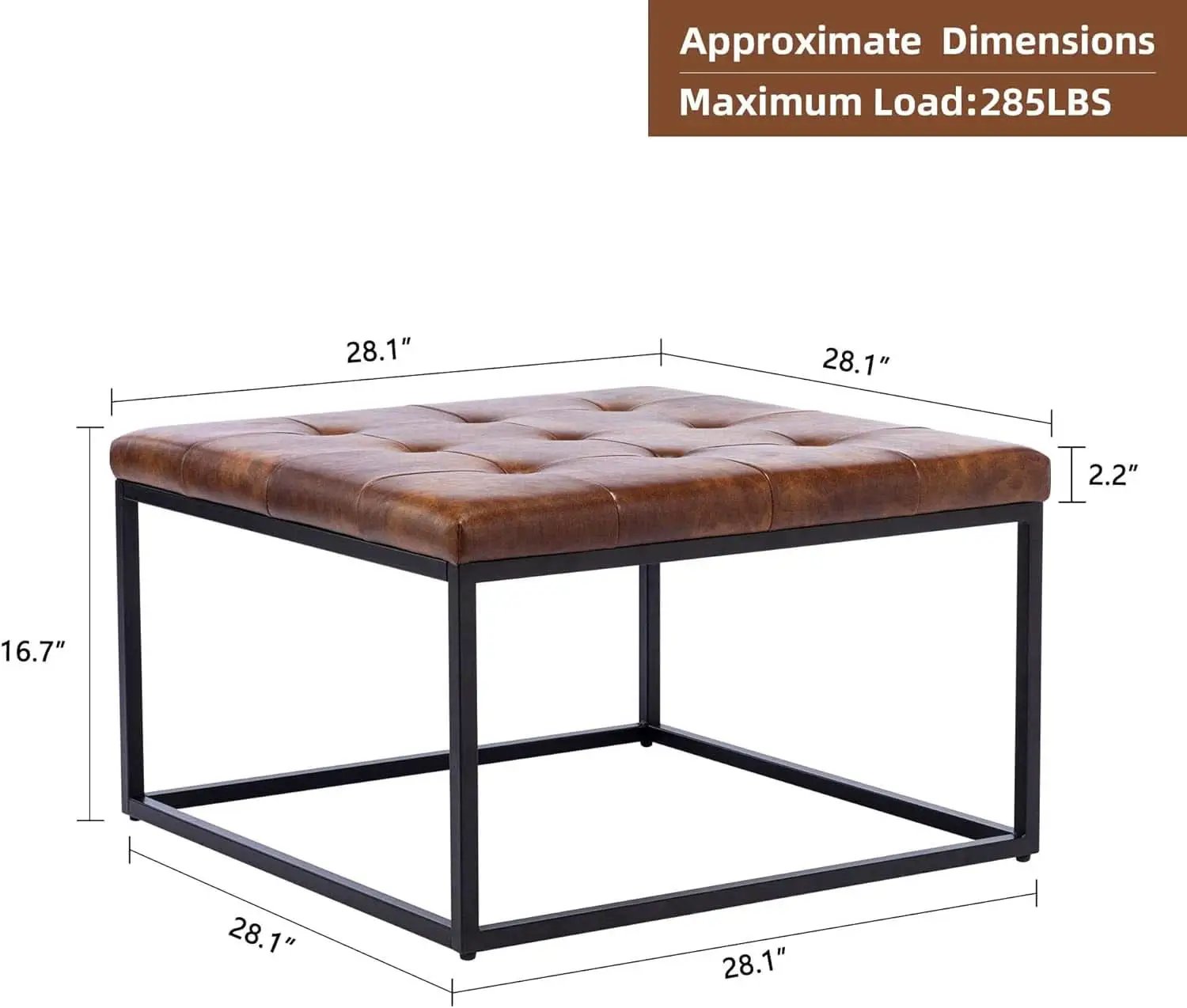 Yellowish-Brown Faux Leather Ottoman Coffee Table Sturdy from PriceLows™