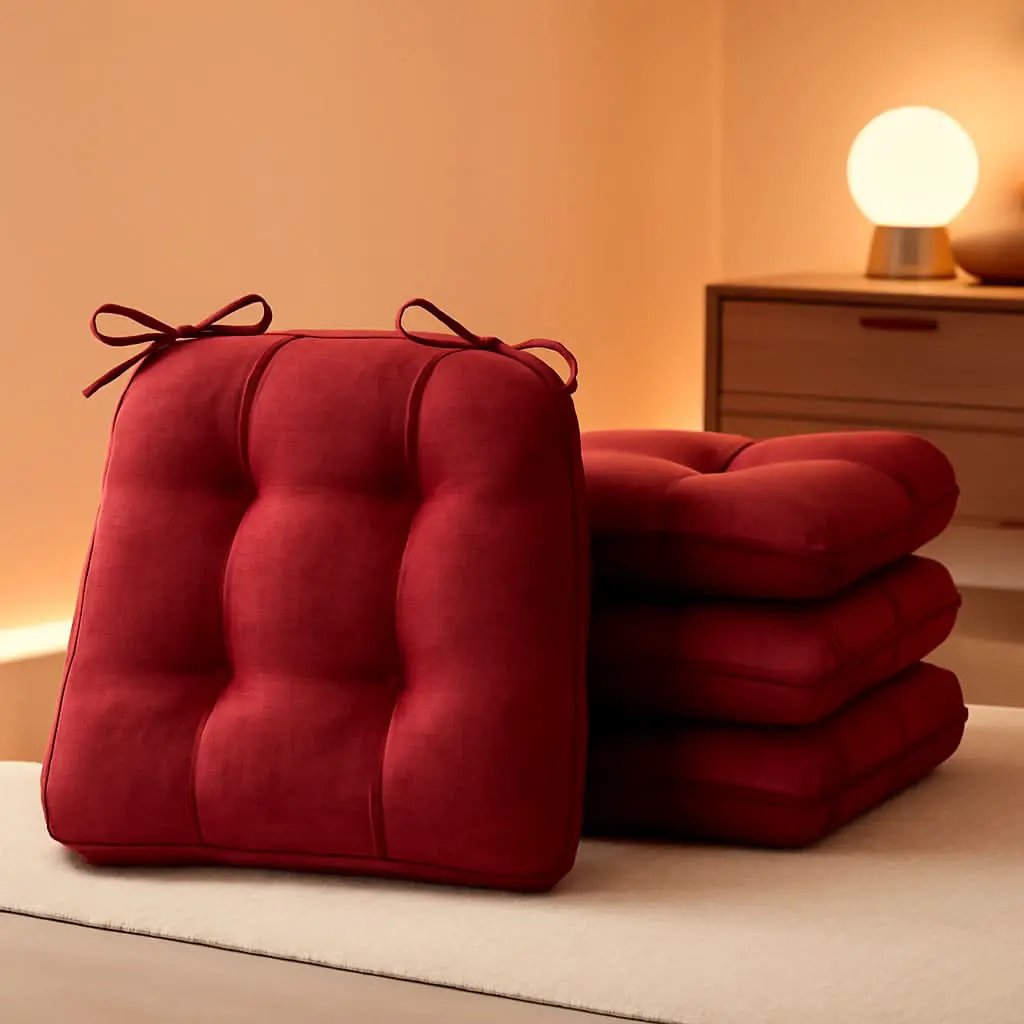 Red Tufted Memory Foam Chair Cushions 4 Pack Non Slip Ties from PriceLows™