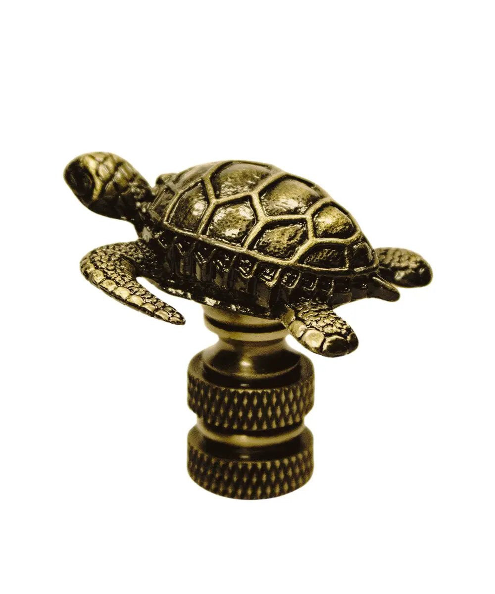 Lamp Finial | Sea Turtle Design | Antique Brass | 1.4 Inch Height