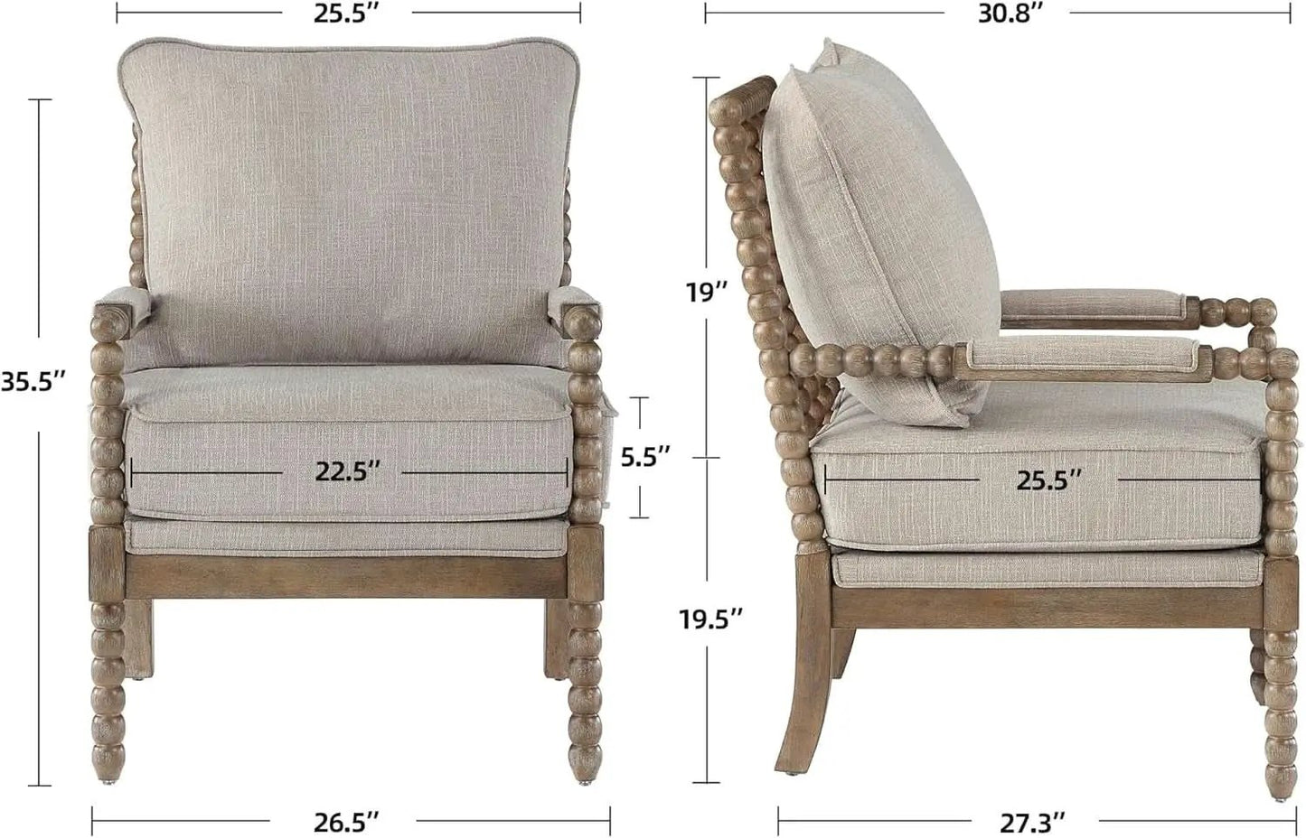 Linen Spindle Accent Chairs Set Of 2 Cushioned Armrests from PriceLows™