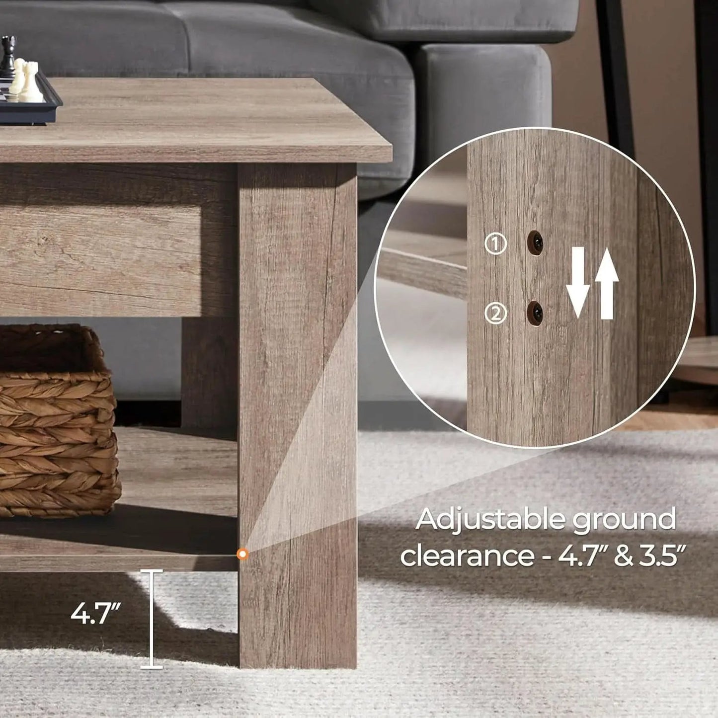 Lift Top Coffee Table With Hidden Compartment Grey from PriceLows™