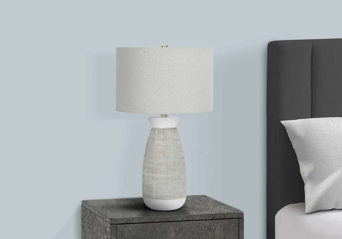 Gray Ceramic Table Lamp | 27 Inch Height | Smooth White And Gray Base | 5 Ft Transparent Cord