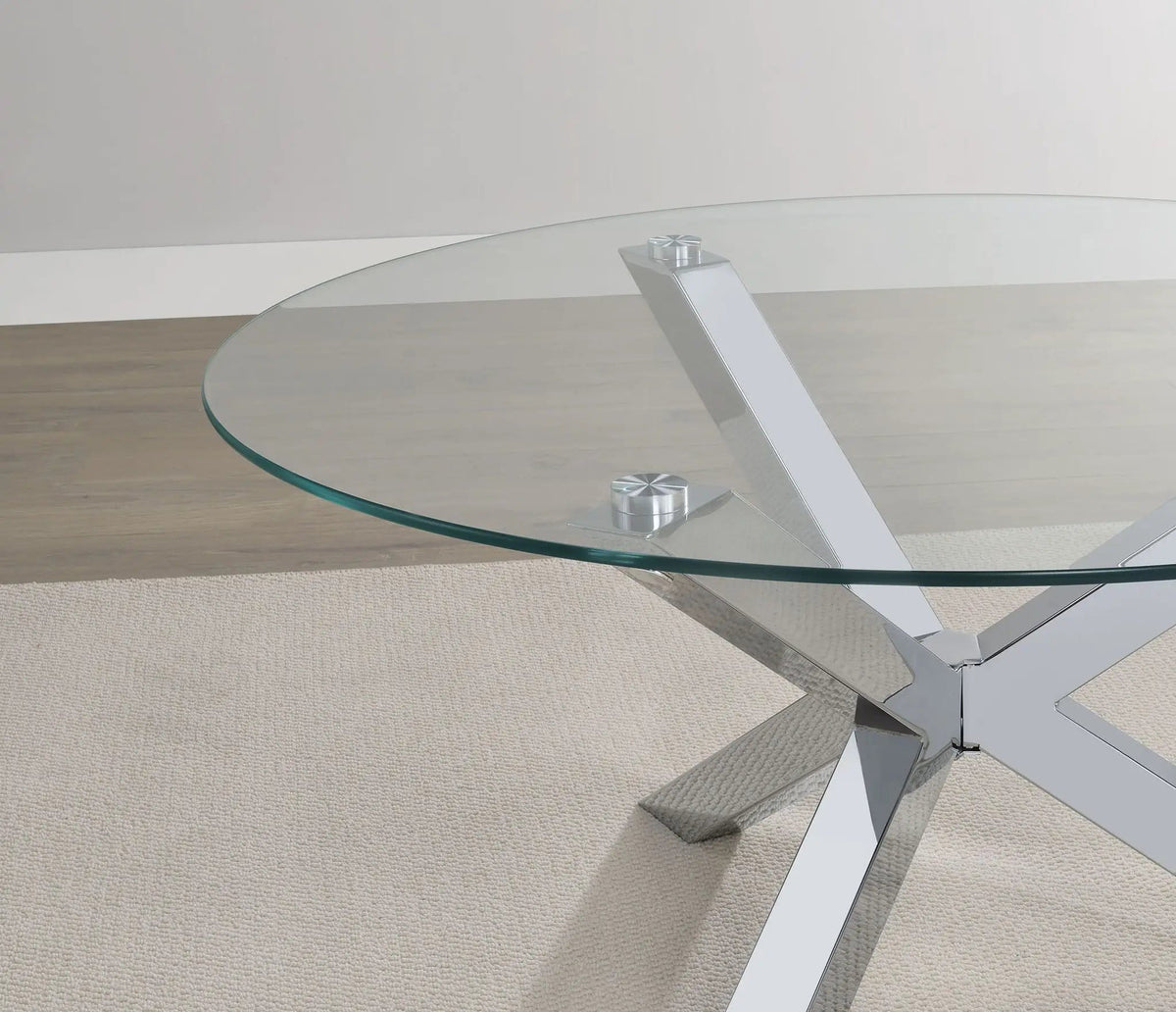Kenzie Round Tempered Glass Top End Side Table Chrome | 23.5 x 23.5 x 23.25 in | Tempered Glass & Steel | Living Room