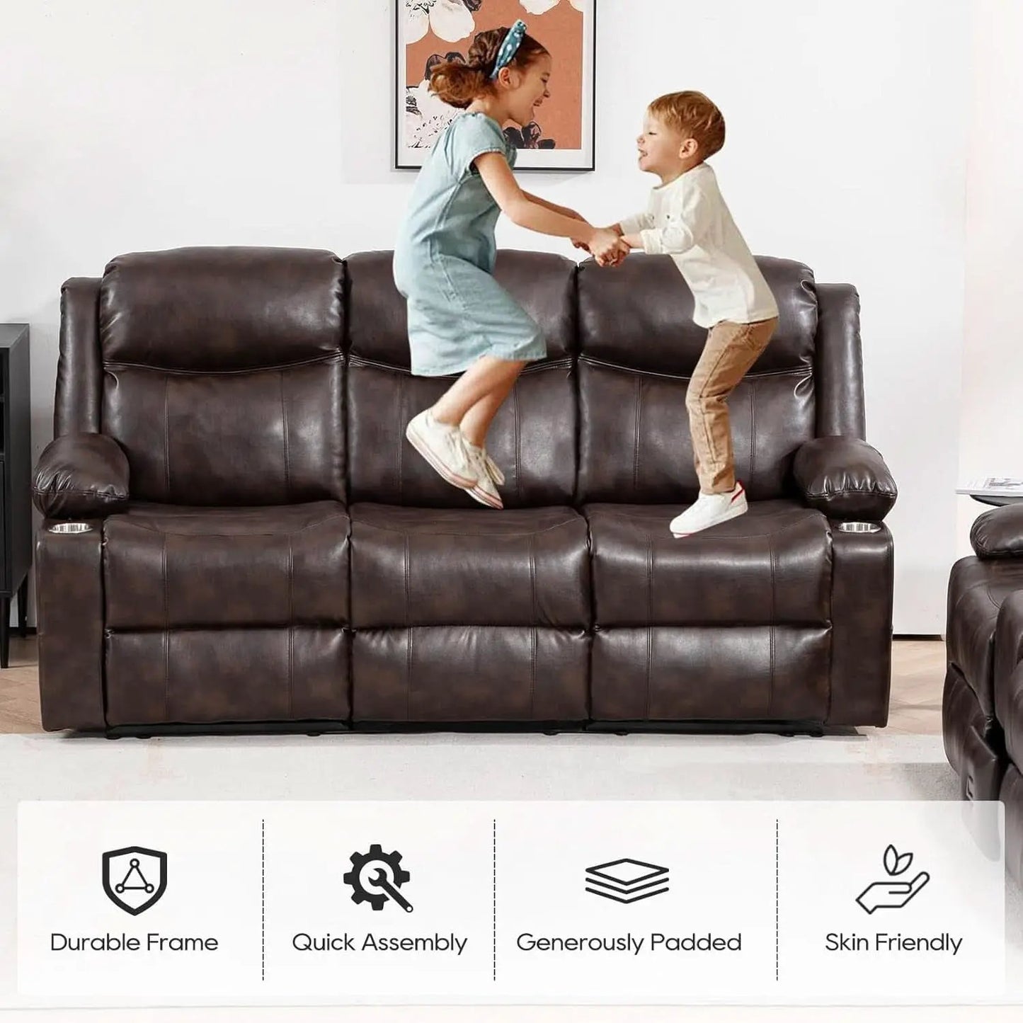 Brown Recliner Sofa Set With Massage And Heat 2 Piece from PriceLows™