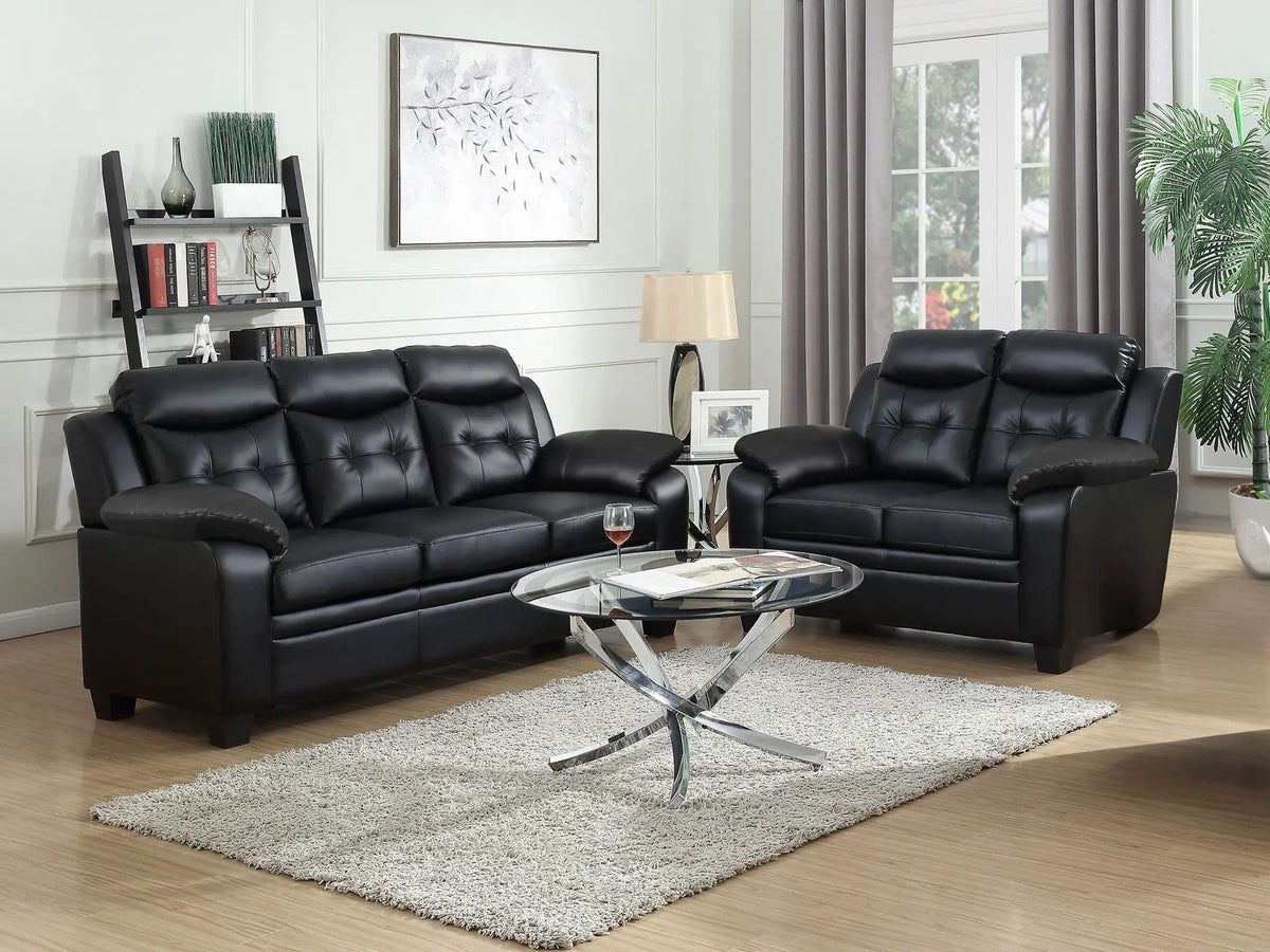 Finley 2-piece Upholstered Padded Arm Tufted Sofa Set | 2-Piece Set | Living Room Furniture | Black