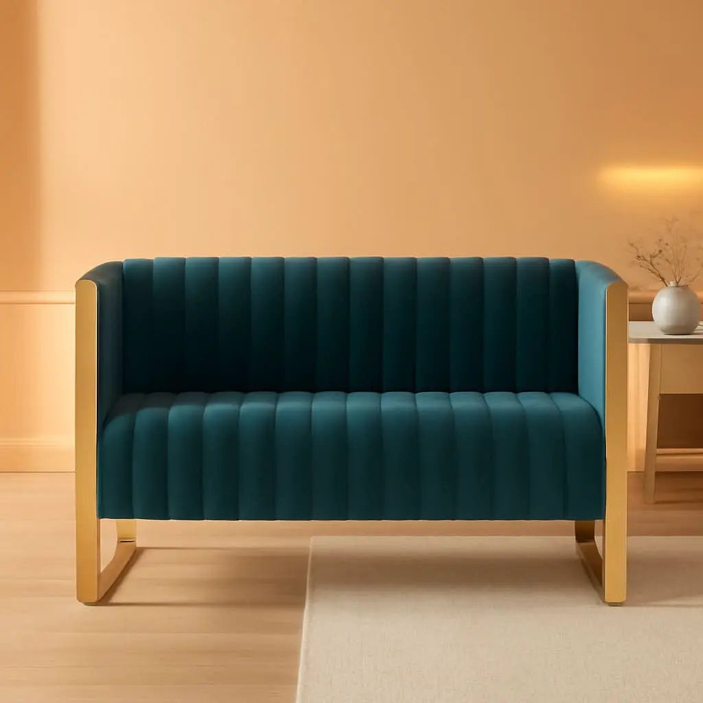 57 Inch Teal Velvet Loveseat For Living Room High Density Foam from PriceLows™