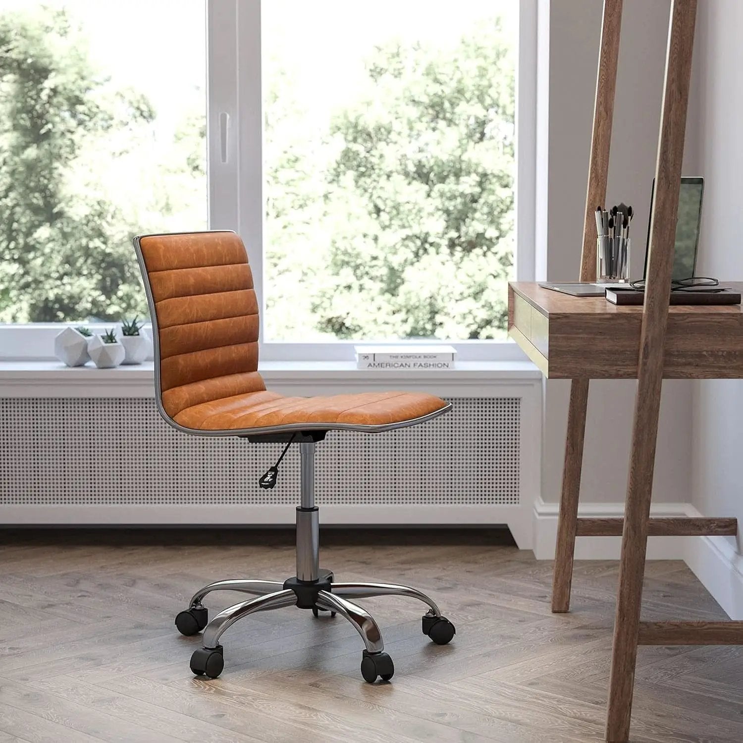 Brown Vinyl Office Task Chair With Chrome Frame Modern from PriceLows™