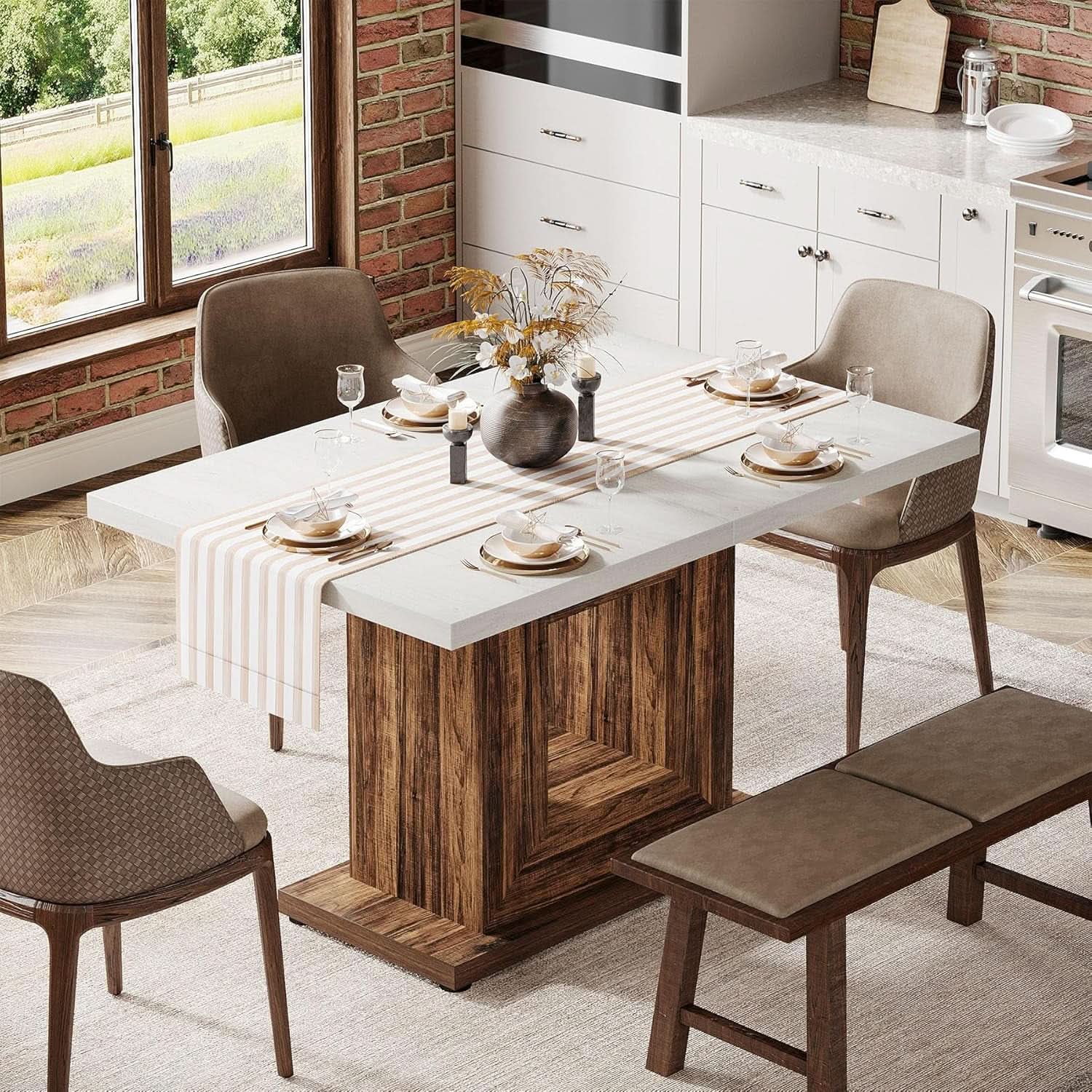 47 Inch Pedestal Dining Table For Small Kitchen Use from PriceLows™