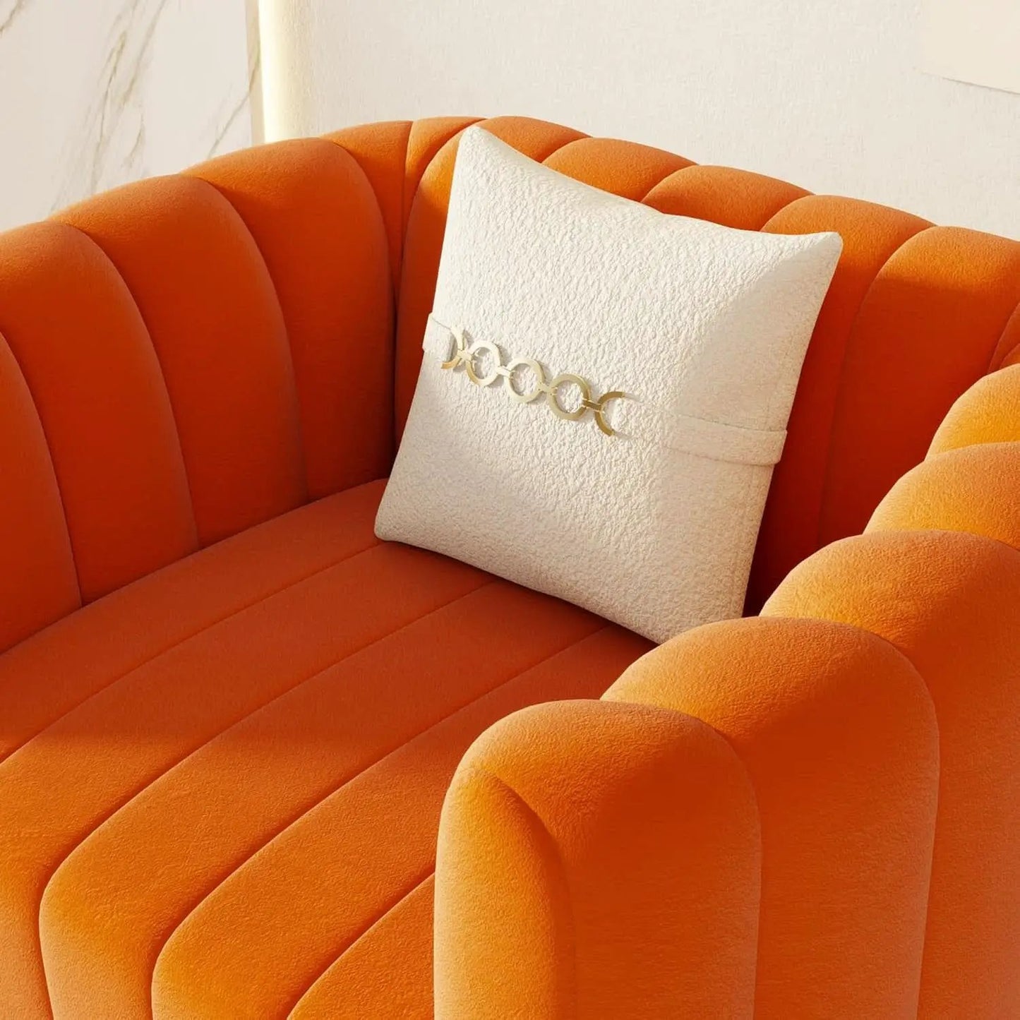 Orange Velvet Tufted Sofa Set With Gold Ball Legs Modern from PriceLows™