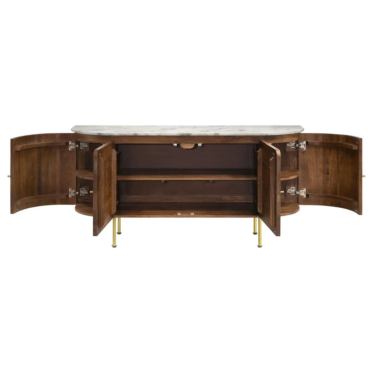 Ortega 4-door Marble Top Sideboard Buffet Cabinet | 63 x 18 x 30.5 in | Mango Wood & Marble | Natural
