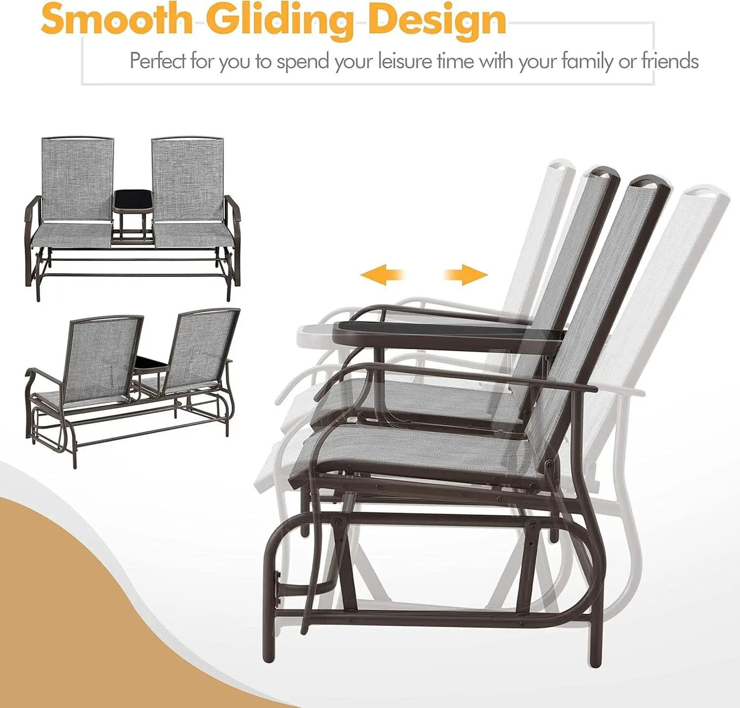 Two-Seat Outdoor Glider Bench with Center Table from PriceLows™