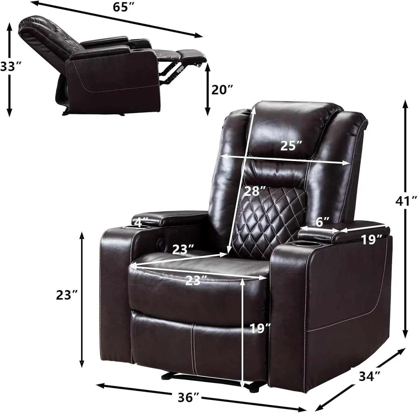 Power Recliner Chair With USB Ports And Cup Holders Brown from PriceLows™