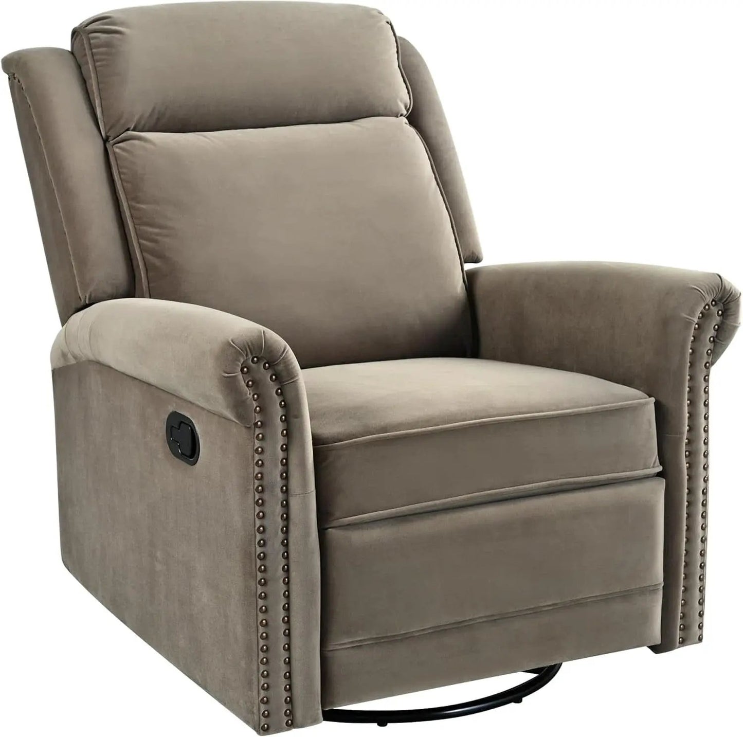 Light Brown Velvet Swivel Rocker Recliner Nailhead Trim from PriceLows™