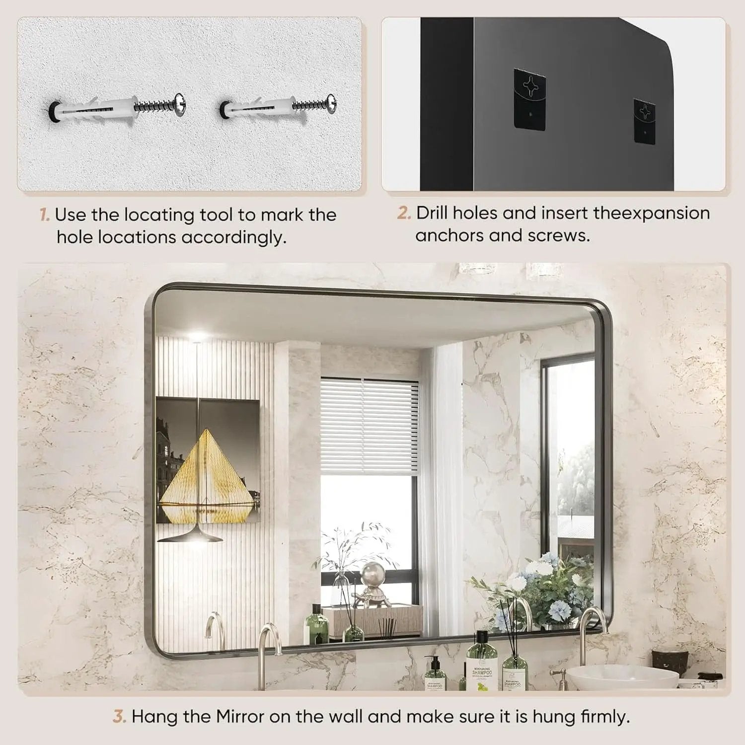 Black Metal Framed Vanity Mirror 30x22 Inch Over Sink from PriceLows™