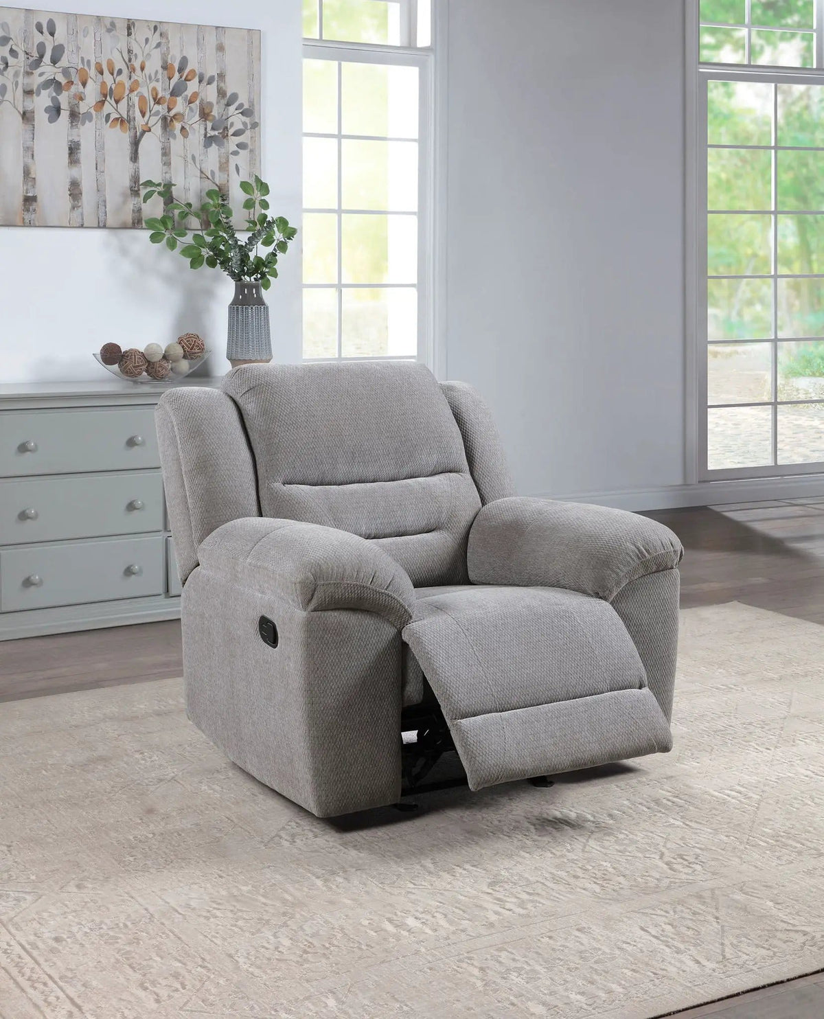 Gilson Chenille Upholstered Glider Recliner Chair | 43.75 x 40.5 x 41.75 in | Chenille & Metal | Grey