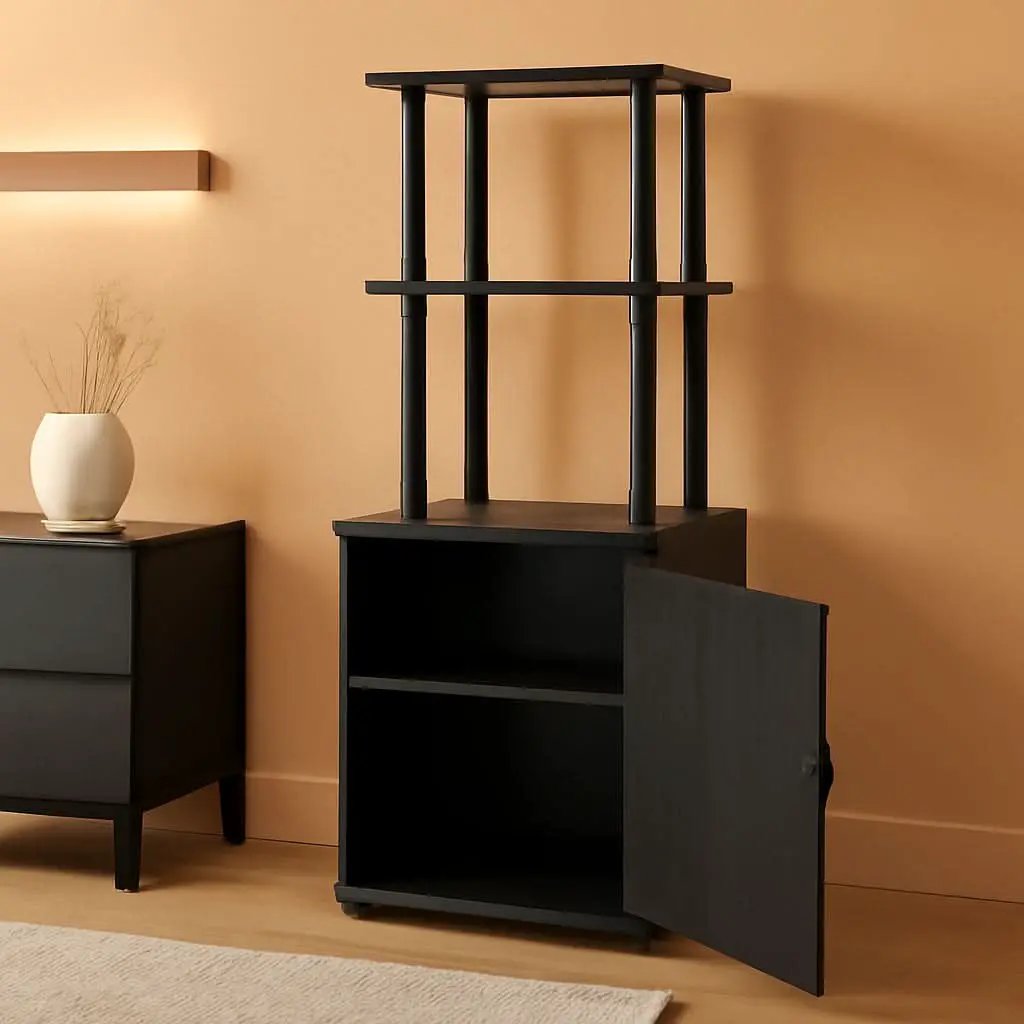 Turn N Tube Tall TV Side Table Storage 2 Tier Blackwood from PriceLows™