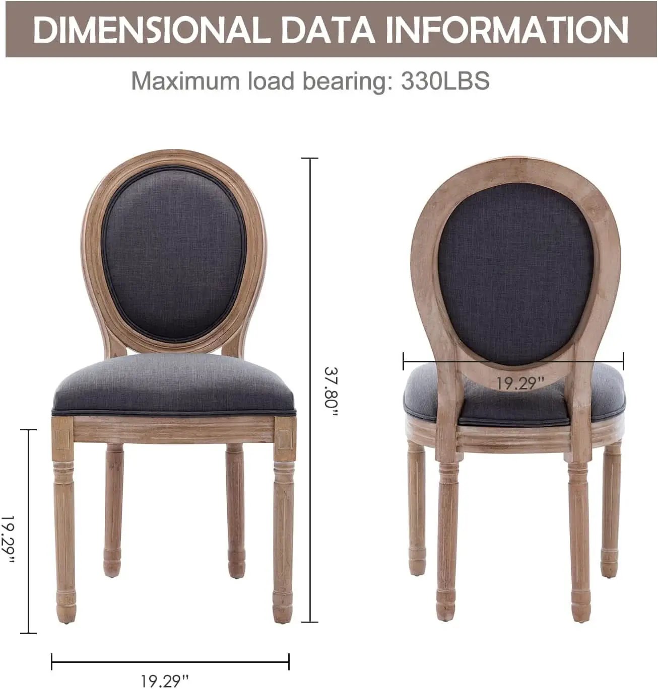 Set Of 4 French Vintage Dining Chairs Solid Wood Frame Tufted Fabric from PriceLows™