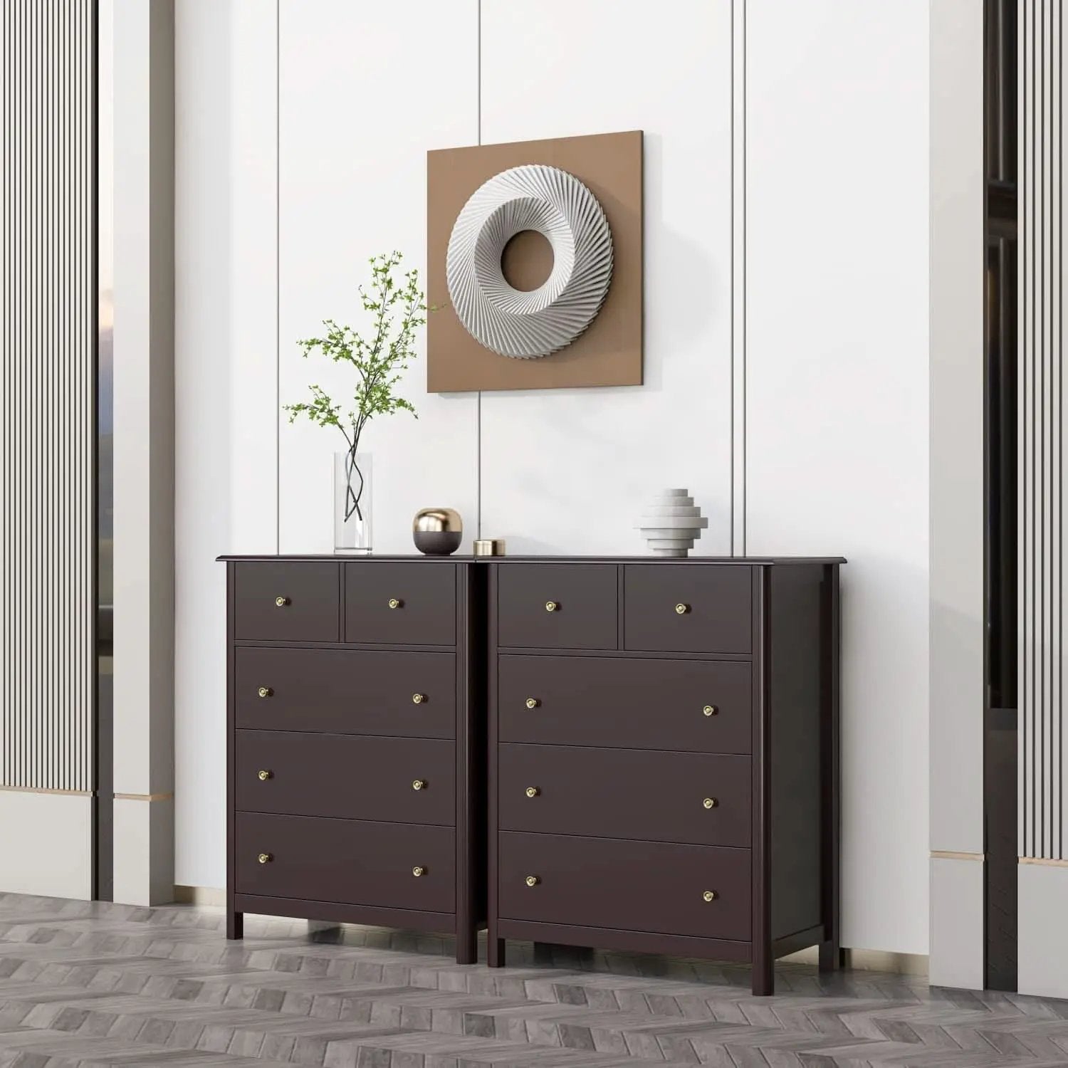 Dark Brown Modern 5 Drawer Chest of Drawers for Bedroom from PriceLows™