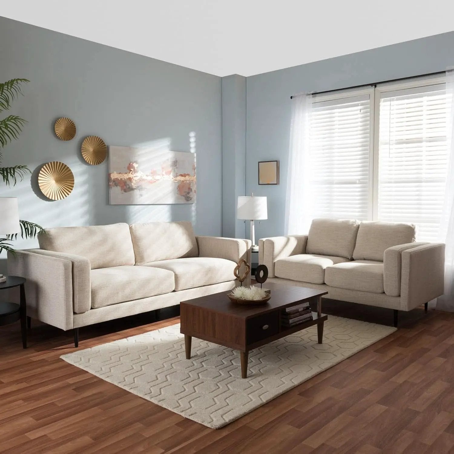 Noa Light Beige Fabric Upholstered 2Piece Living Room Set from PriceLows™