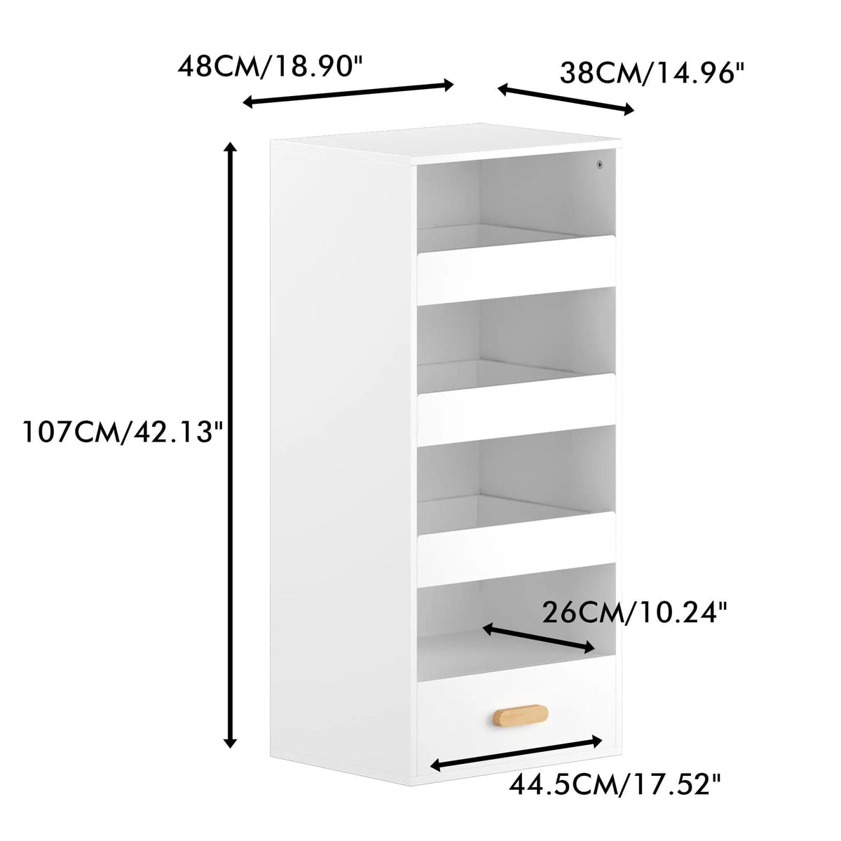 4 Tier Freestanding Bookshelf With 3 Sliding Drawers And 1 Bottom Drawer - Bookcase | 18.9 x 14.96 x 42.13 in | Engineered Wood | White