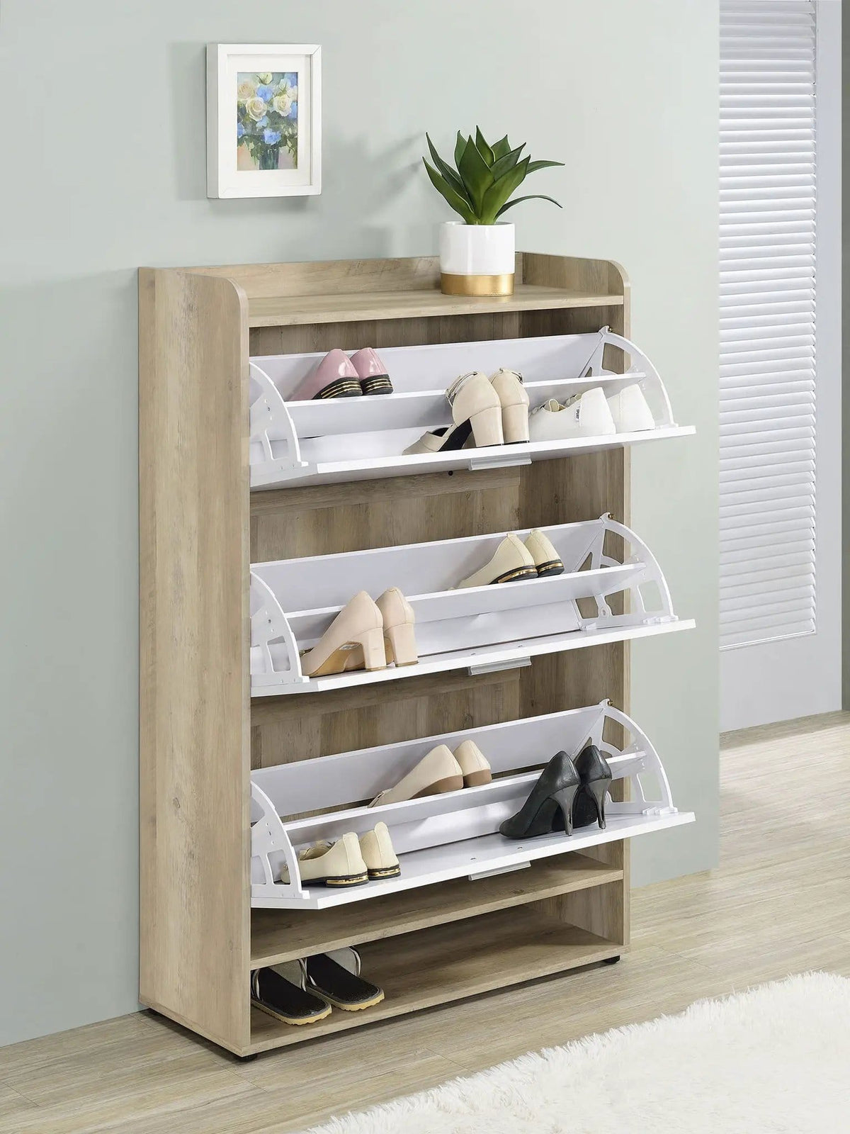 Denia 3-tier Engineered Wood Shoe Cabinet | 31.5 x 11.5 x 49.75 in | Engineered Wood & Veneer | White